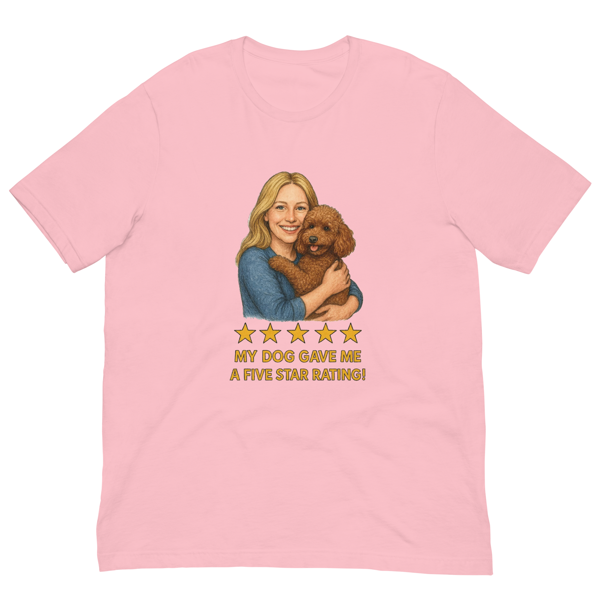 Blonde Woman with Brown Poodle graphic tee - pink