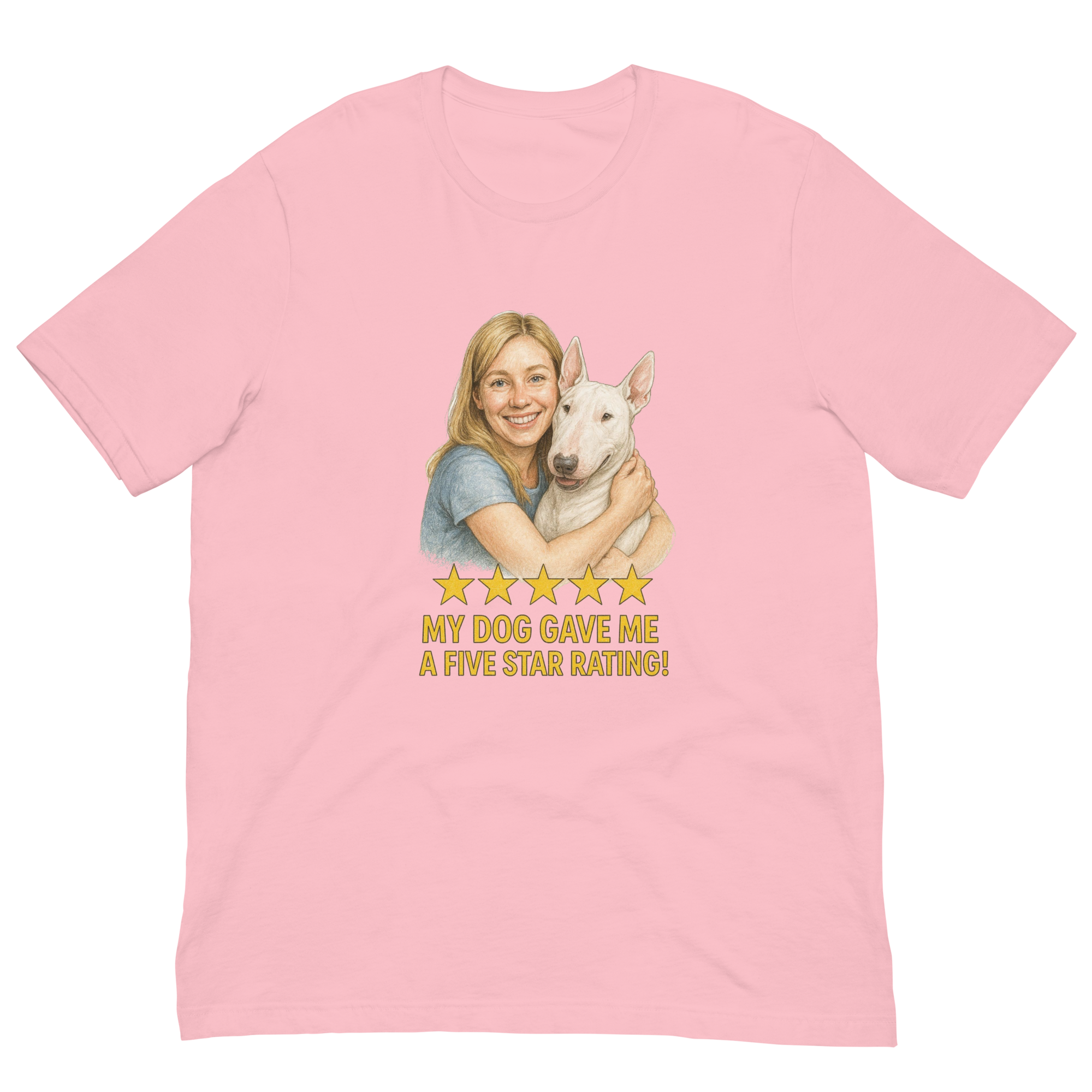 Blonde Woman with Bull Terrier graphic tee - pink