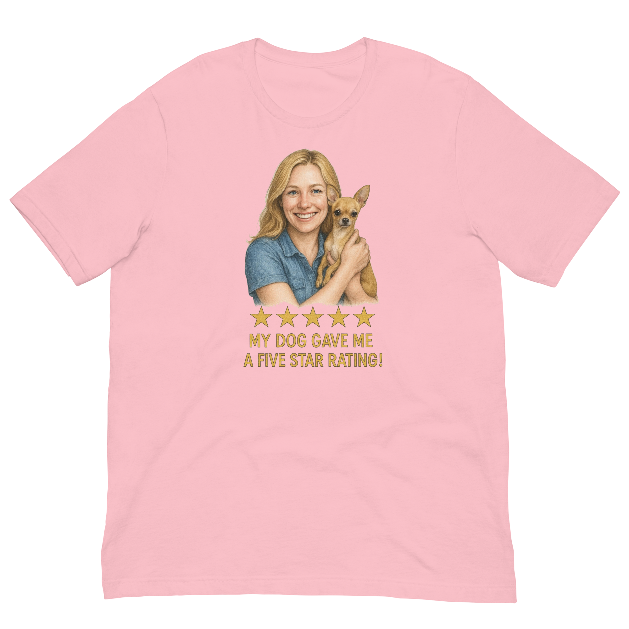 Blonde Woman with Chihuahua graphic tee - pink