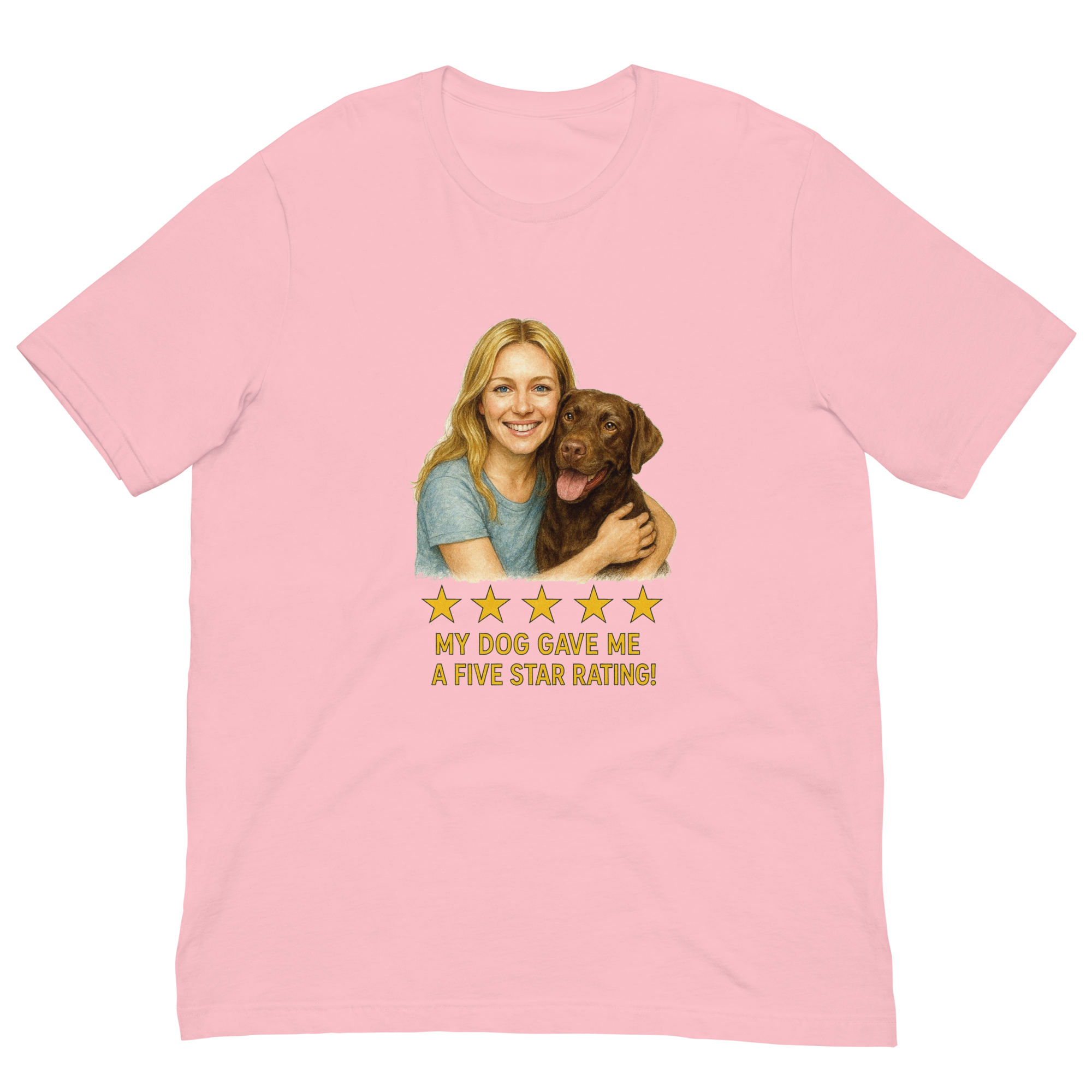 Blonde Woman with Chocolate Labrador graphic tee - pink