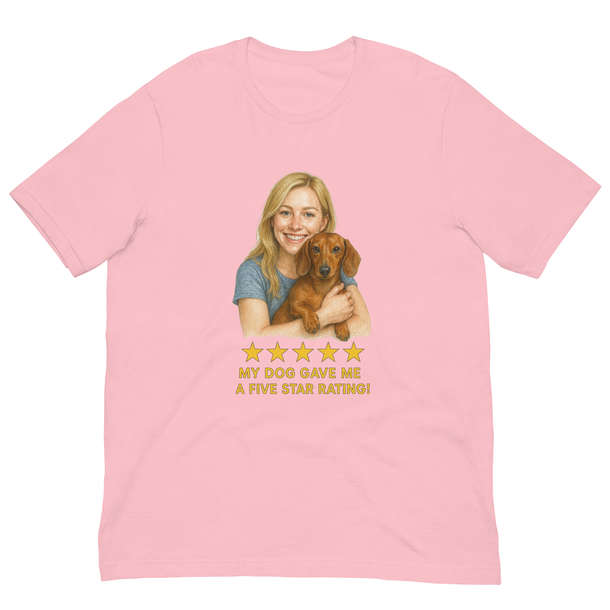 Blonde Woman with Dachshund graphic tee - pink
