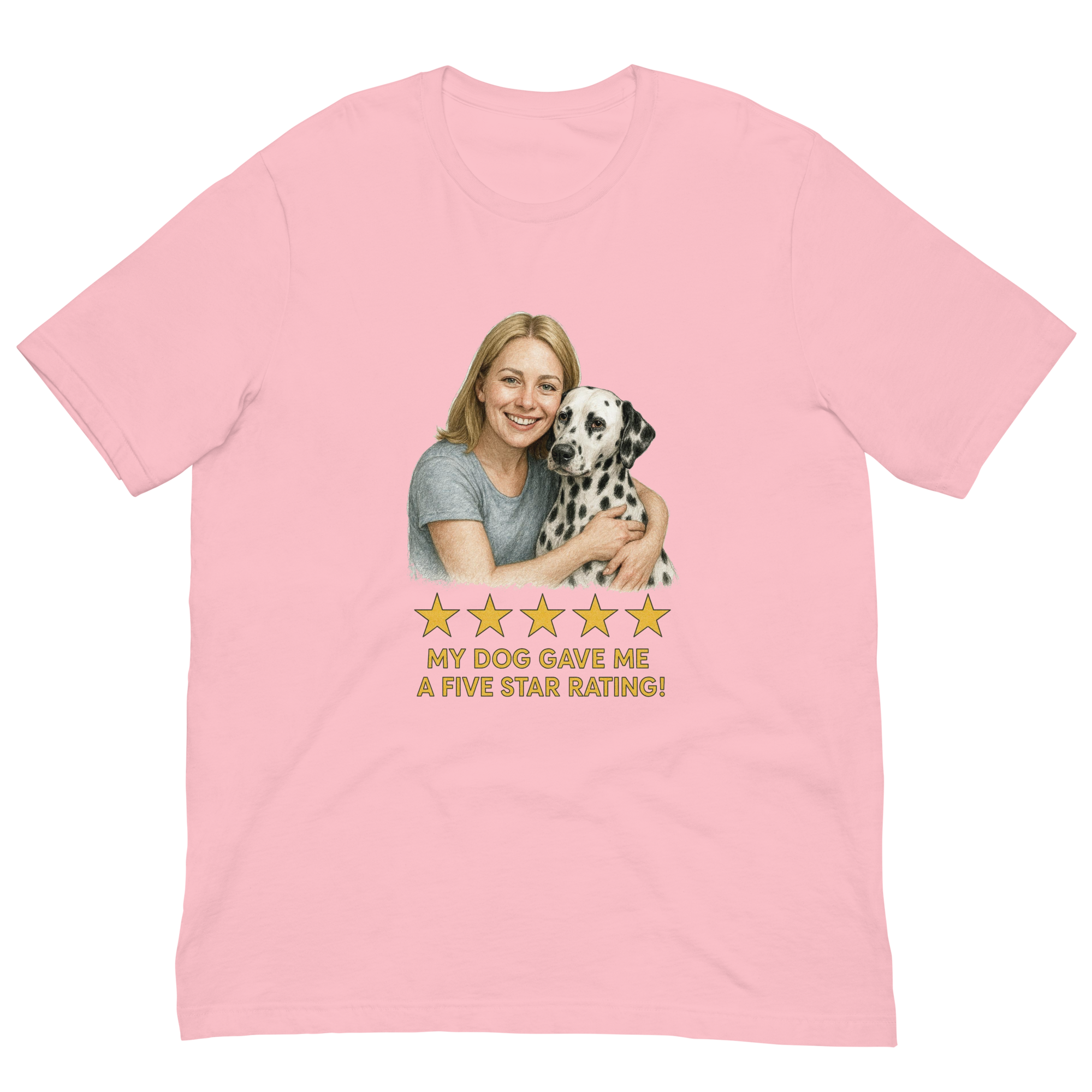 Blonde Woman with Dalmatian graphic tee - pink