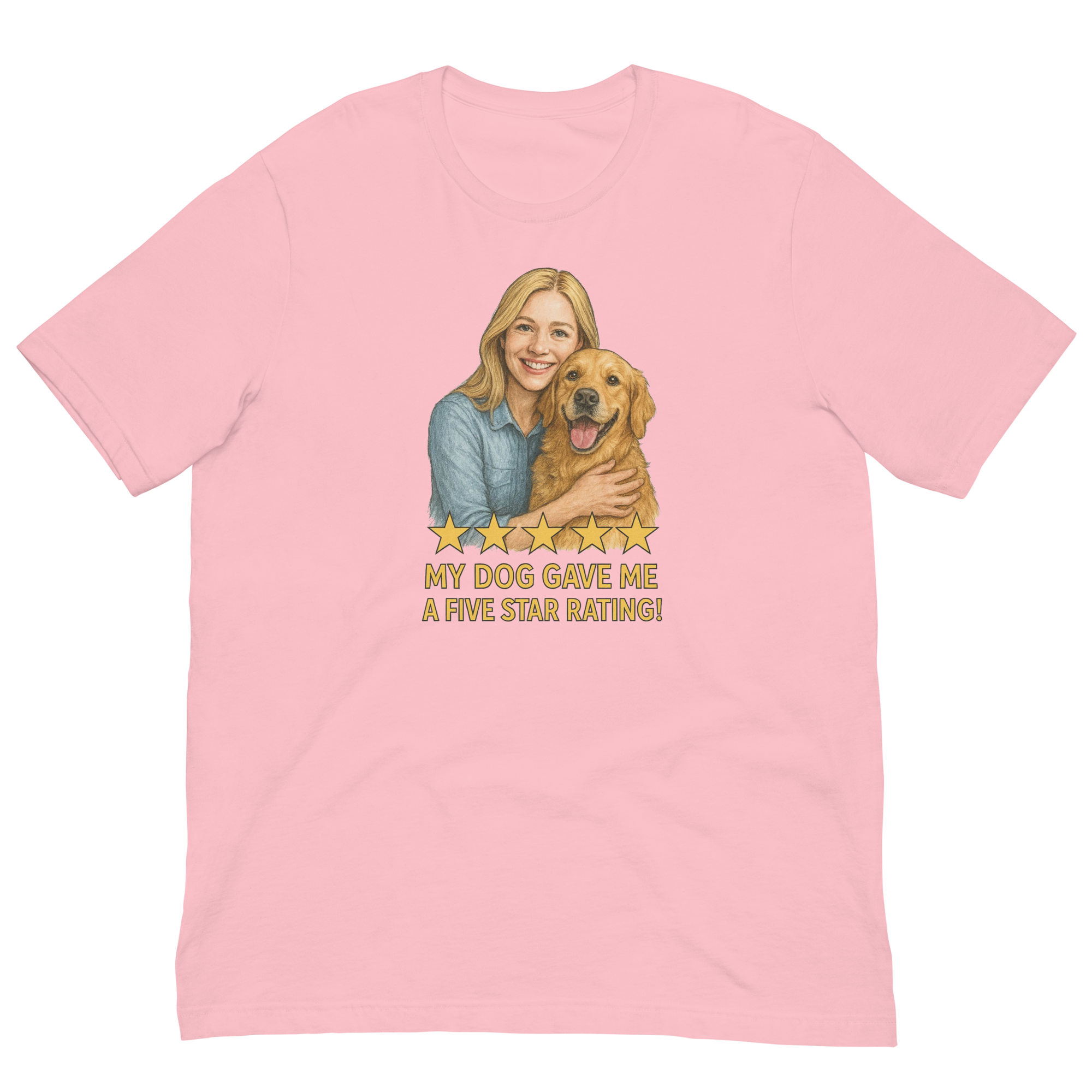Blonde Woman with Golden Retriever graphic tee - pink