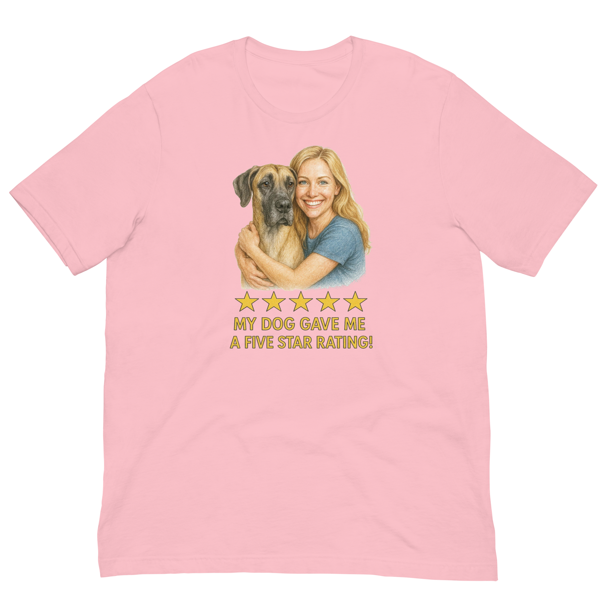 Blonde Woman with Great Dane graphic tee - pink