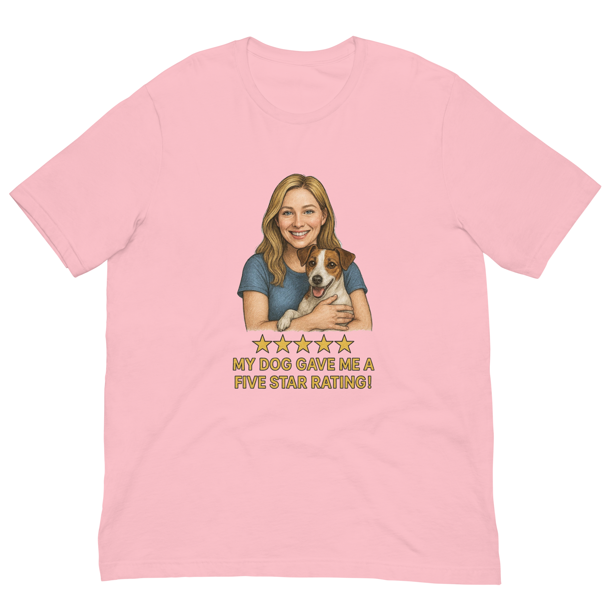 Blonde Woman with Jack Russell Terrier graphic tee - pink