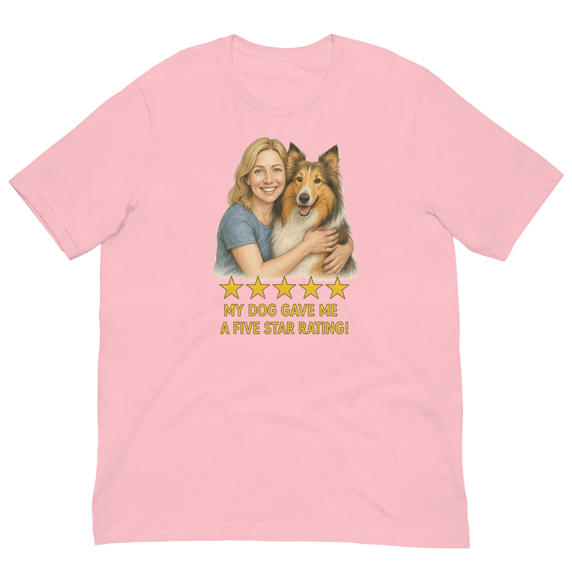 Blonde Woman with Collie graphic tee - pink