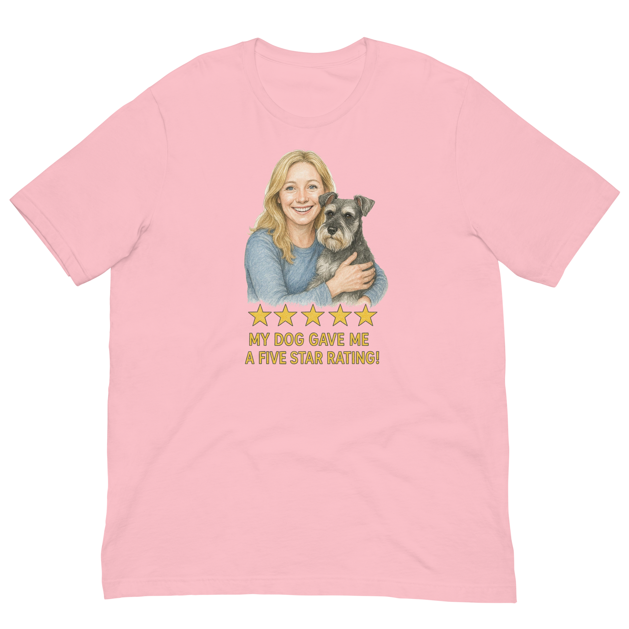 Blonde Woman with Schnauzer graphic tee - pink