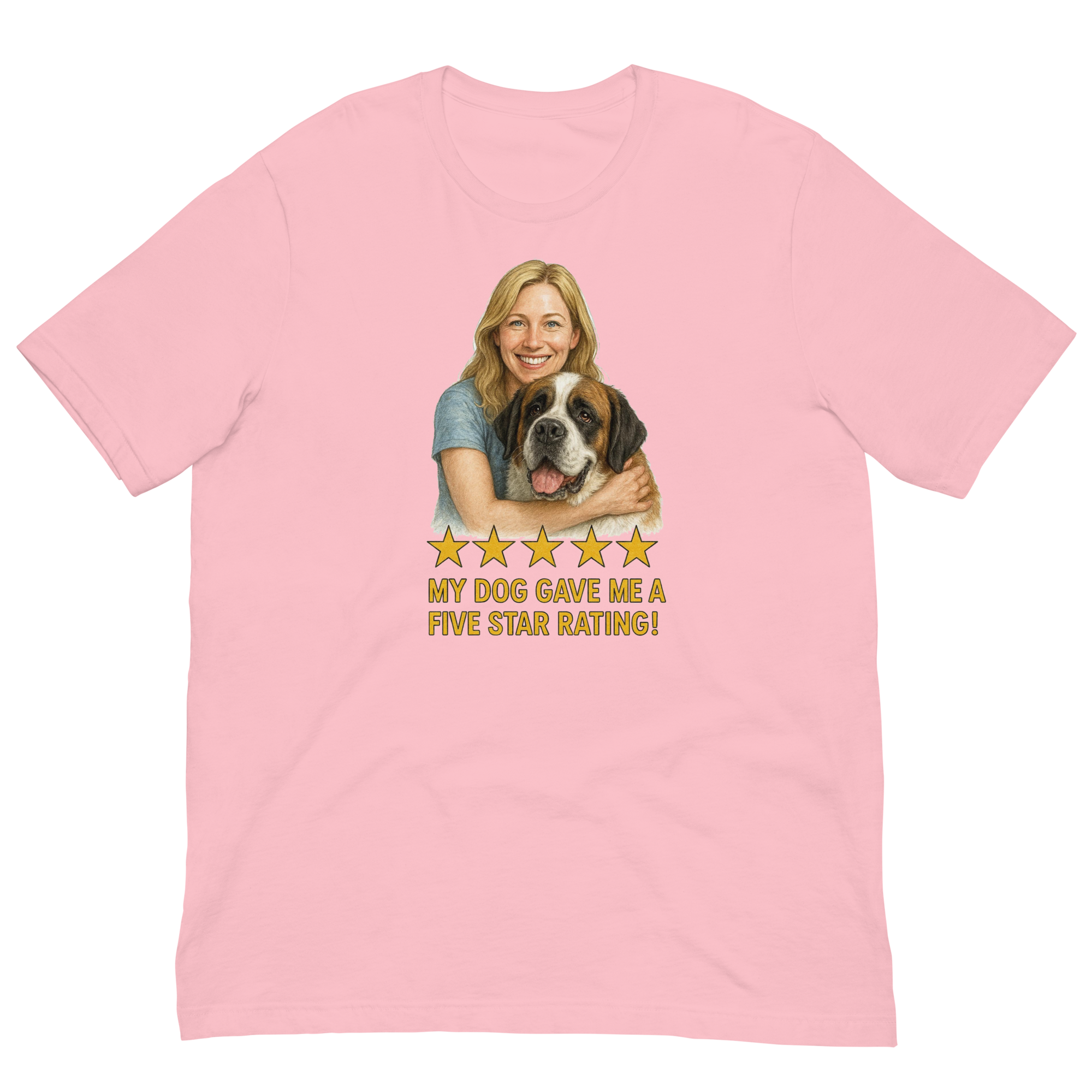 Blonde Woman with Saint Bernard graphic tee - pink