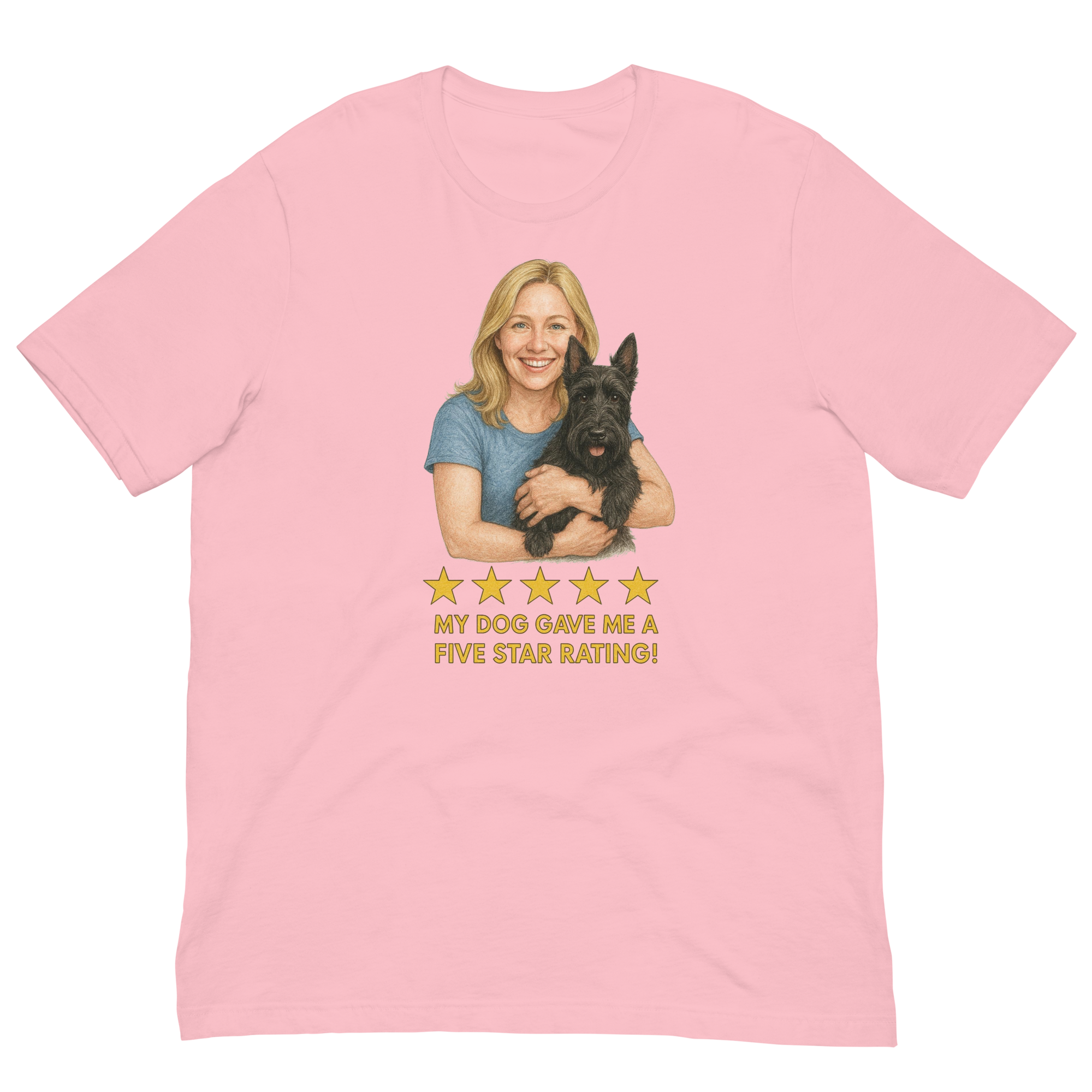 Blonde Woman with Scottie graphic tee - pink