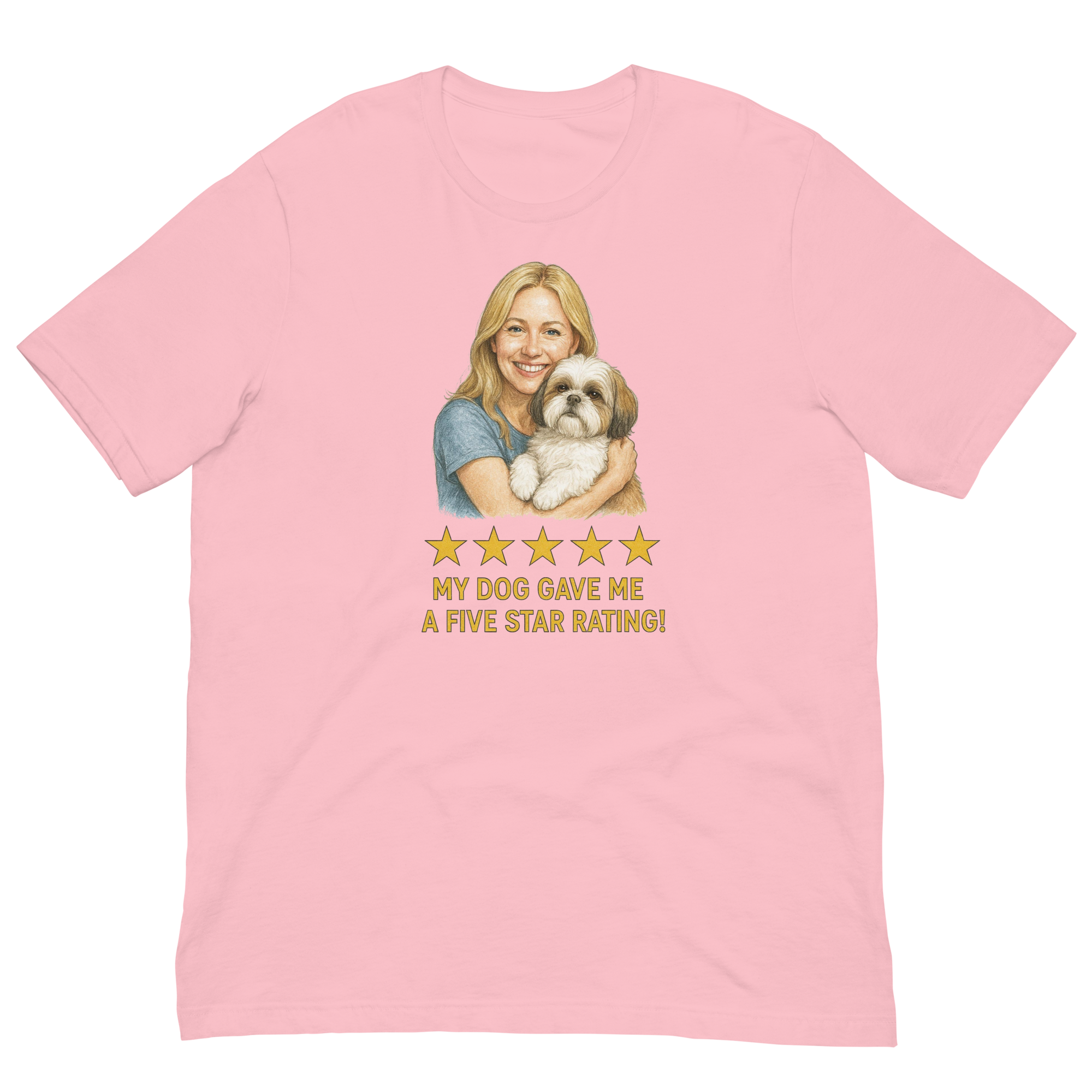 Blonde Woman with Shih Tzu graphic tee - pink