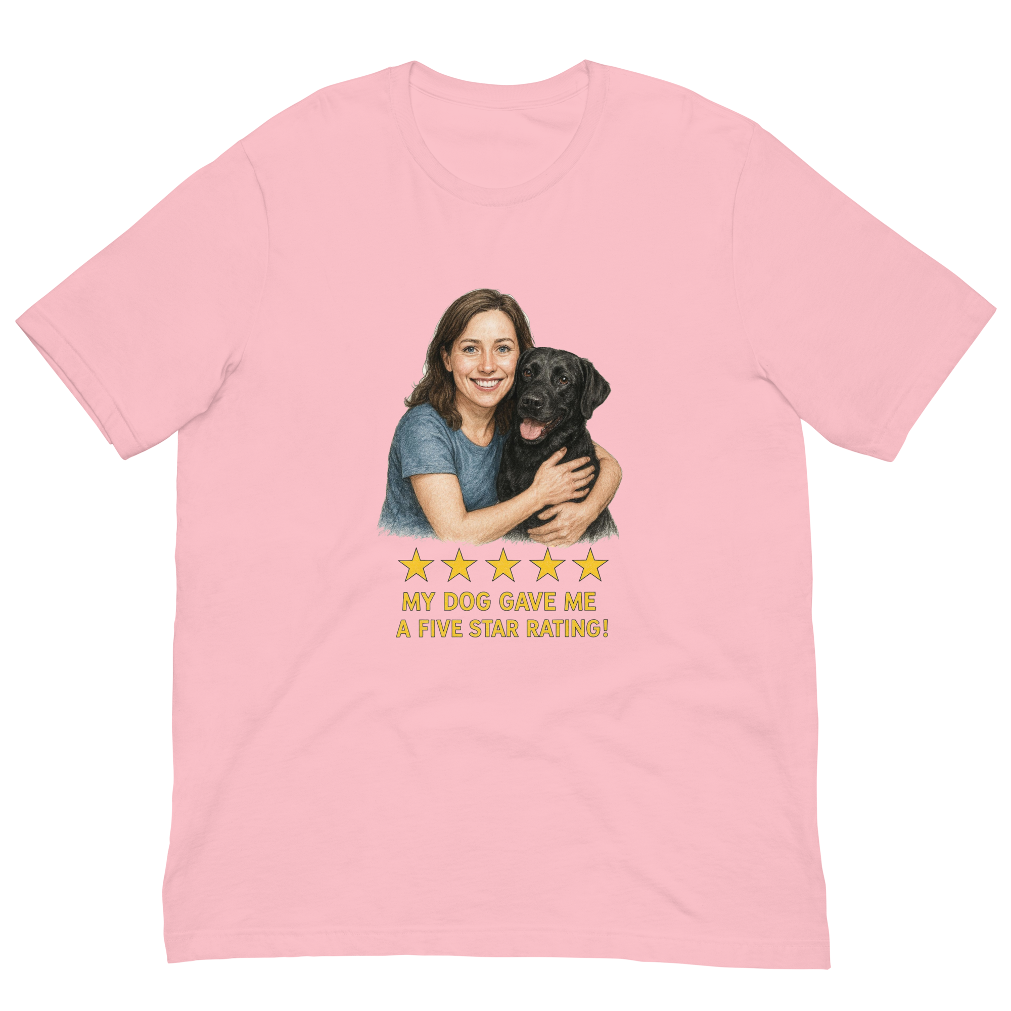 Brunette Woman with Black Labrador graphic tee - pink