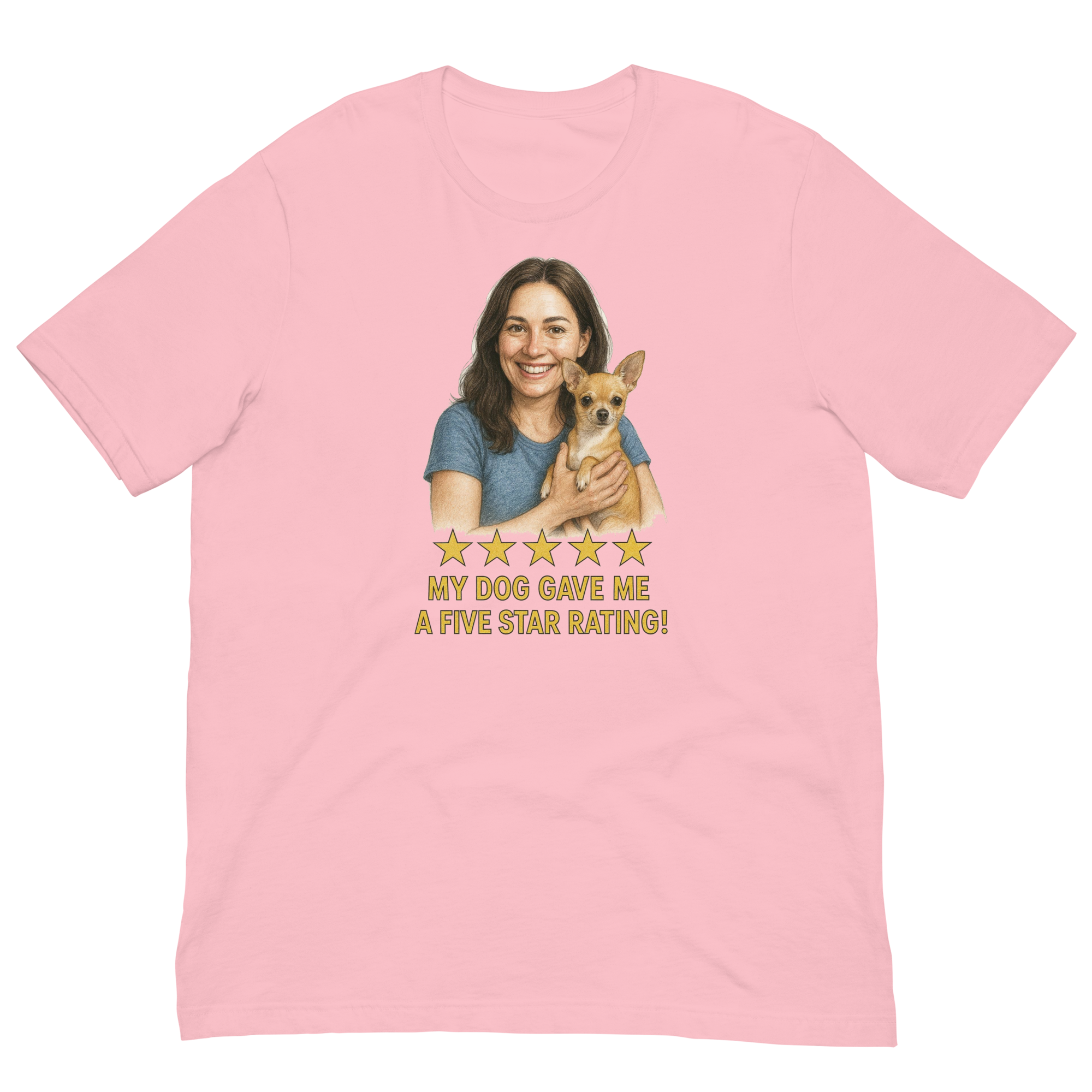 Brunette Woman with Chihuahua graphic tee - pink