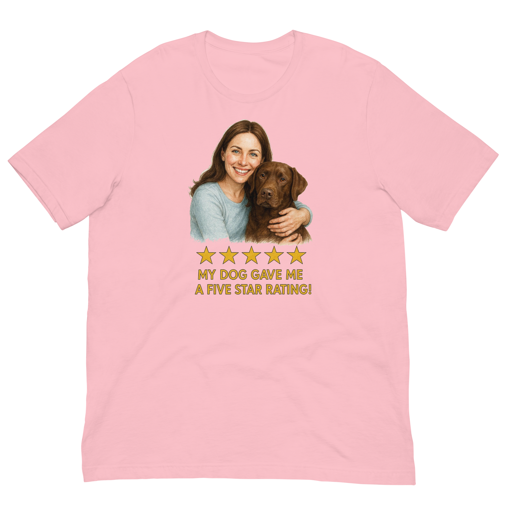 Brunette Woman with Chocolate Labrador graphic tee - pink
