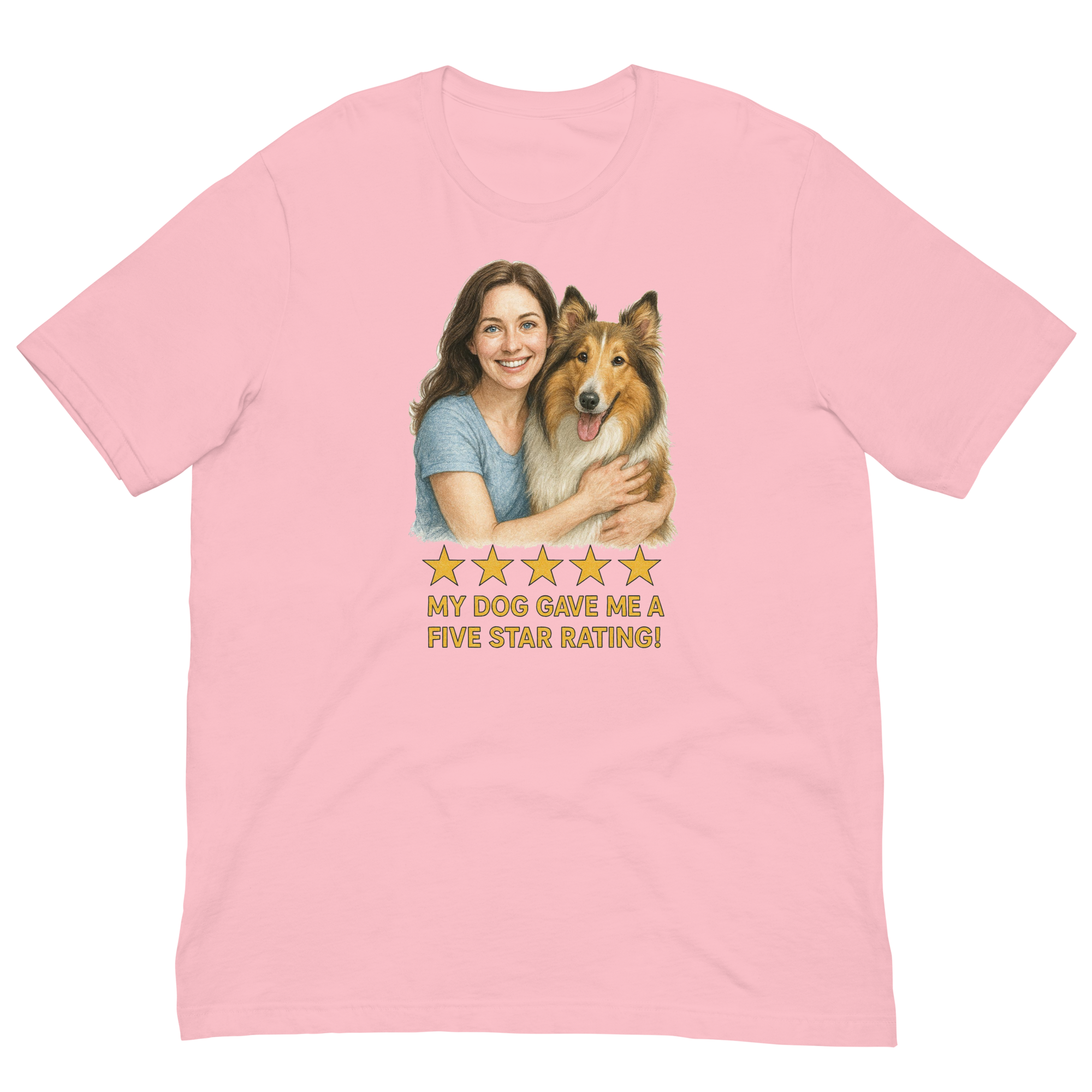 Brunette Woman with Collie graphic tee - pink