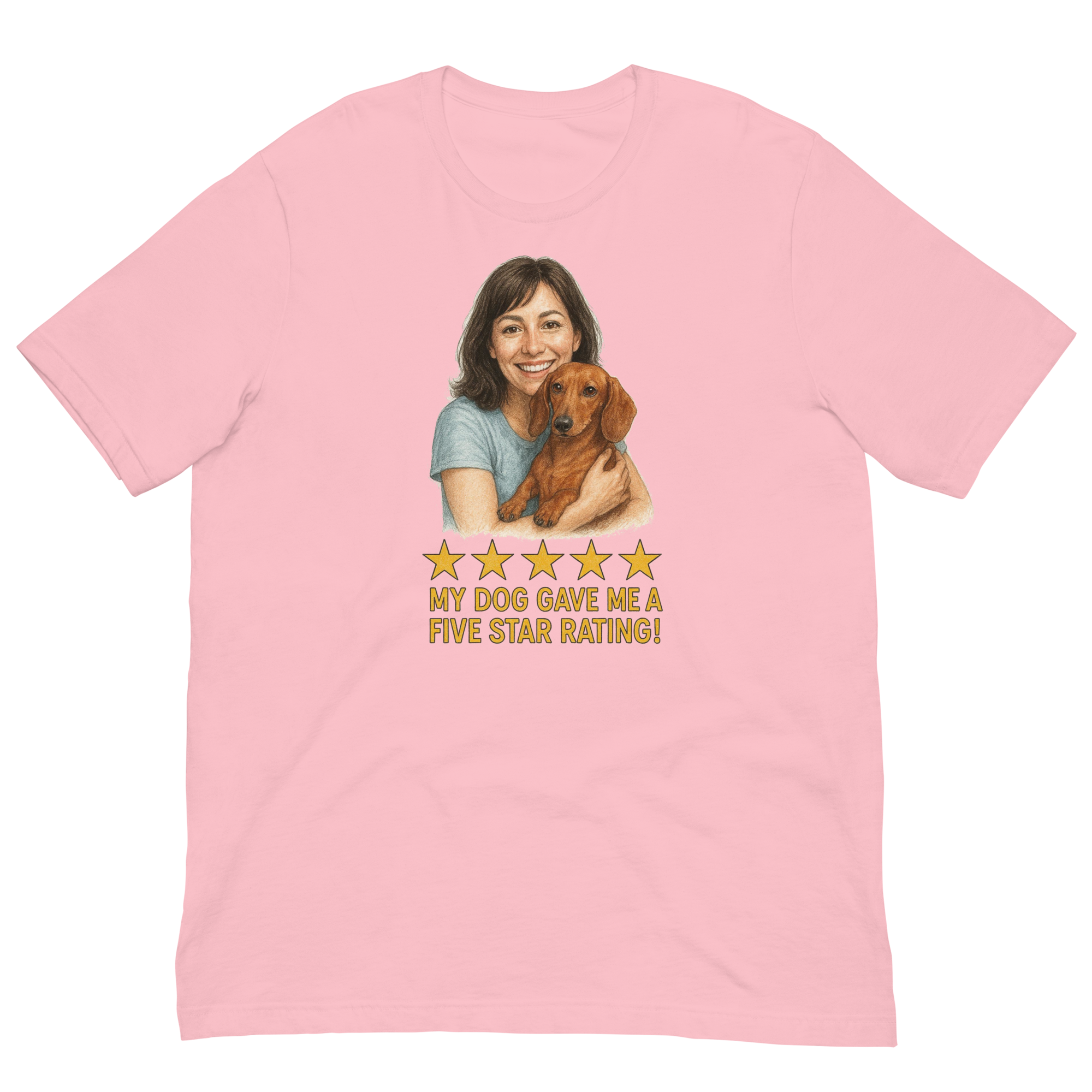 Brunette Woman with Dachshund graphic tee - pink