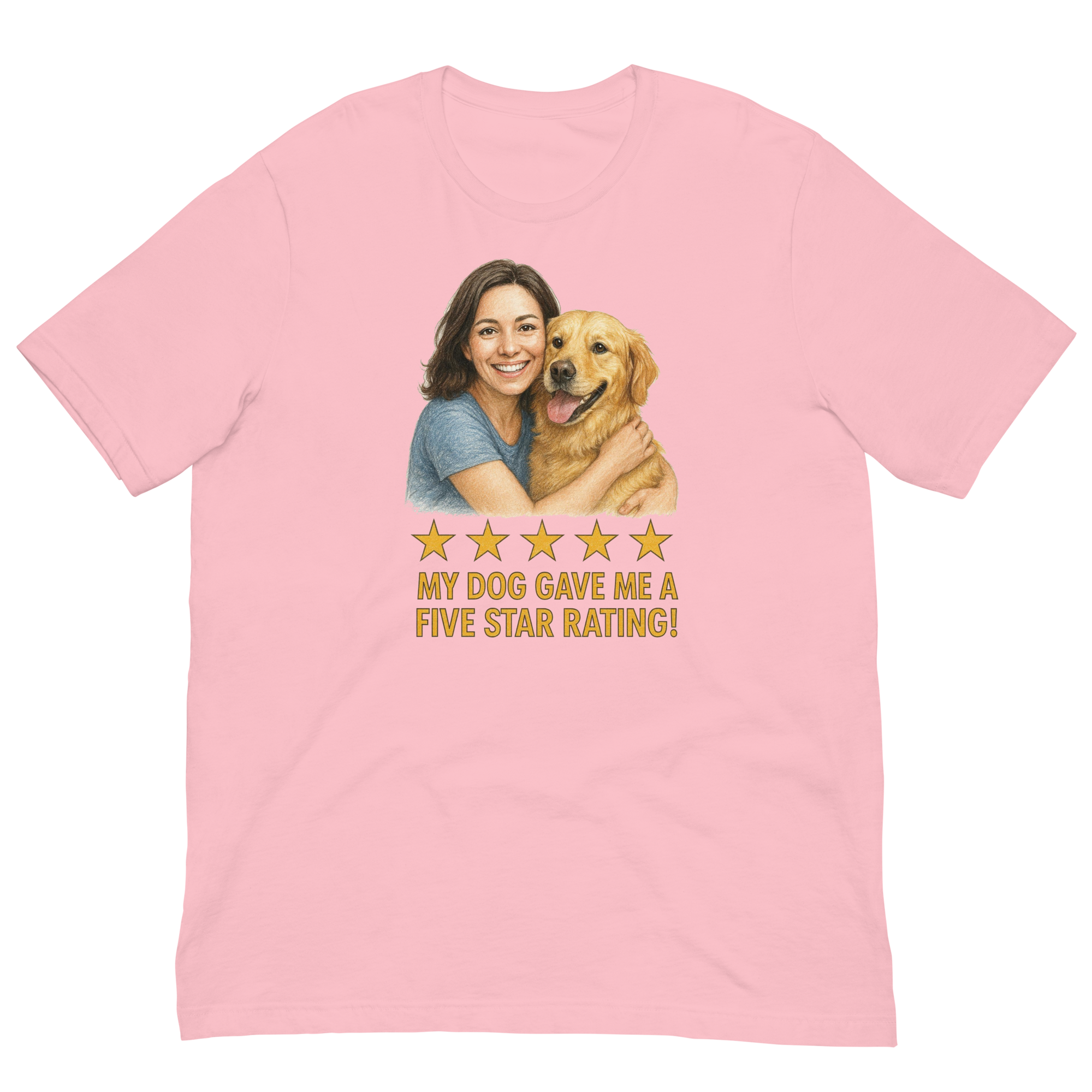 Brunette Woman with Golden Retriever graphic tee - pink