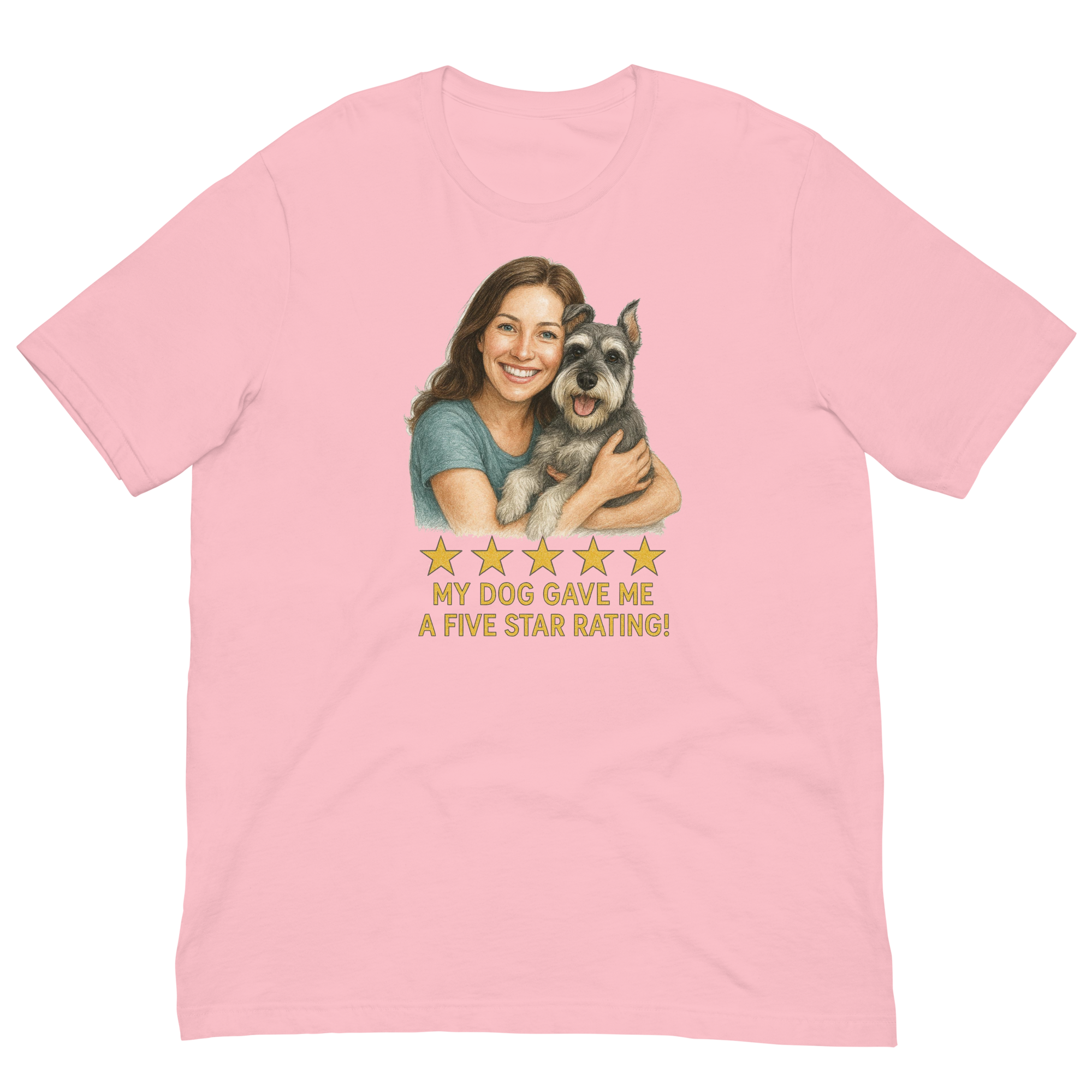 Brunette Woman with Schnauzer graphic tee - pink