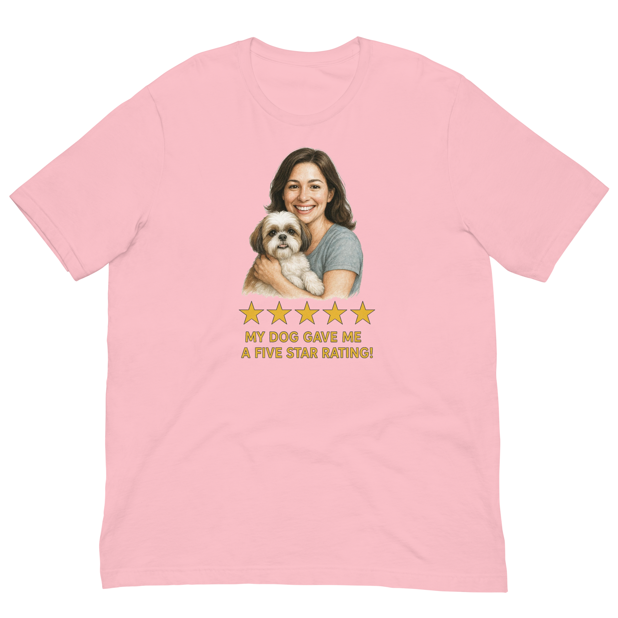 Brunette Woman with Shih Tzu graphic tee - pink
