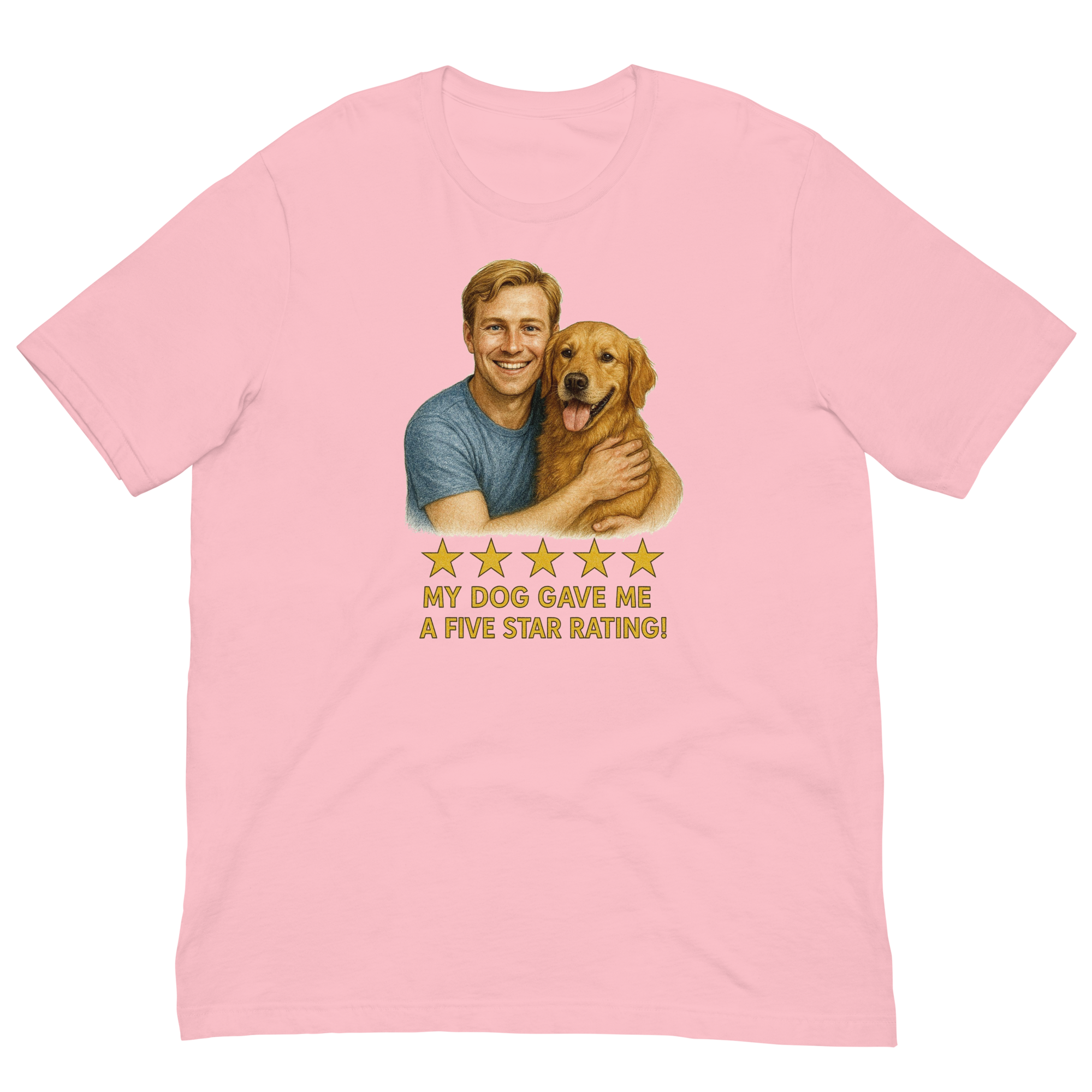 Blonde Man with Golden Retriever graphic tee.