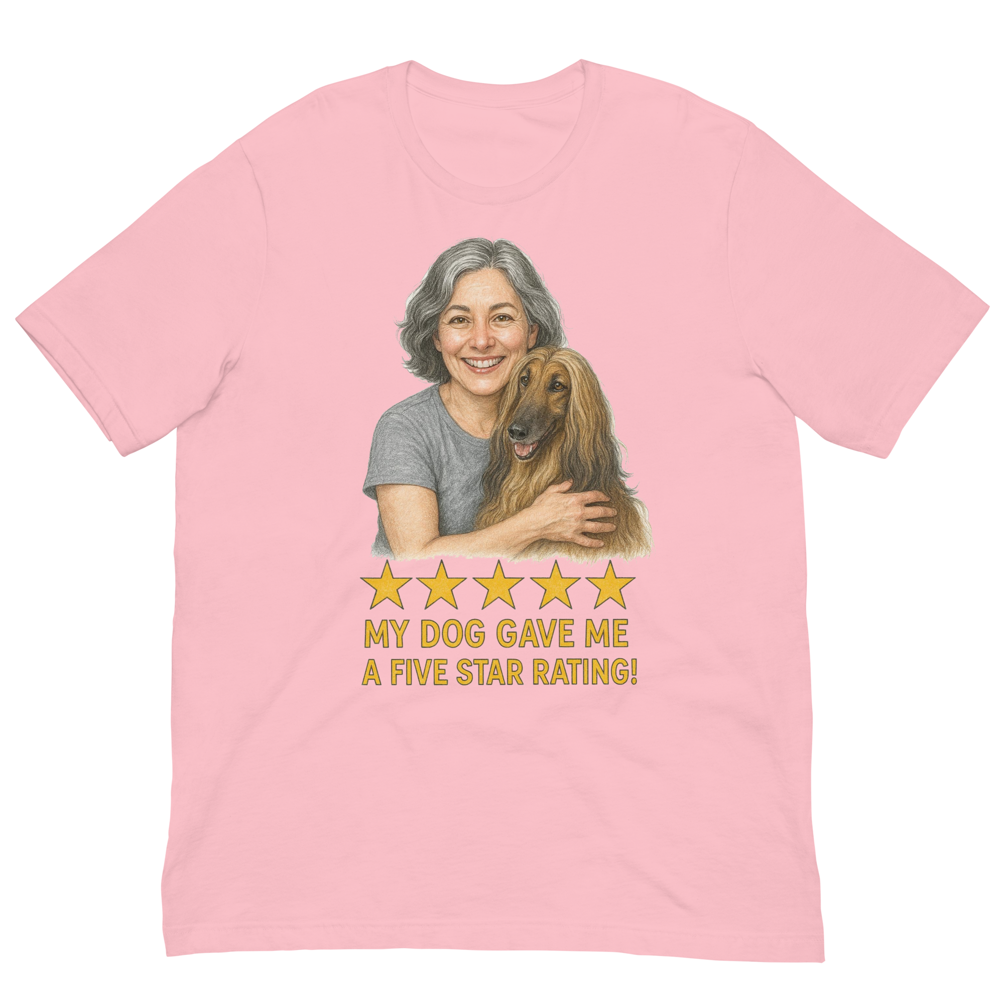 Salt & Pepper Woman with Afghan Hound graphic tee - pink