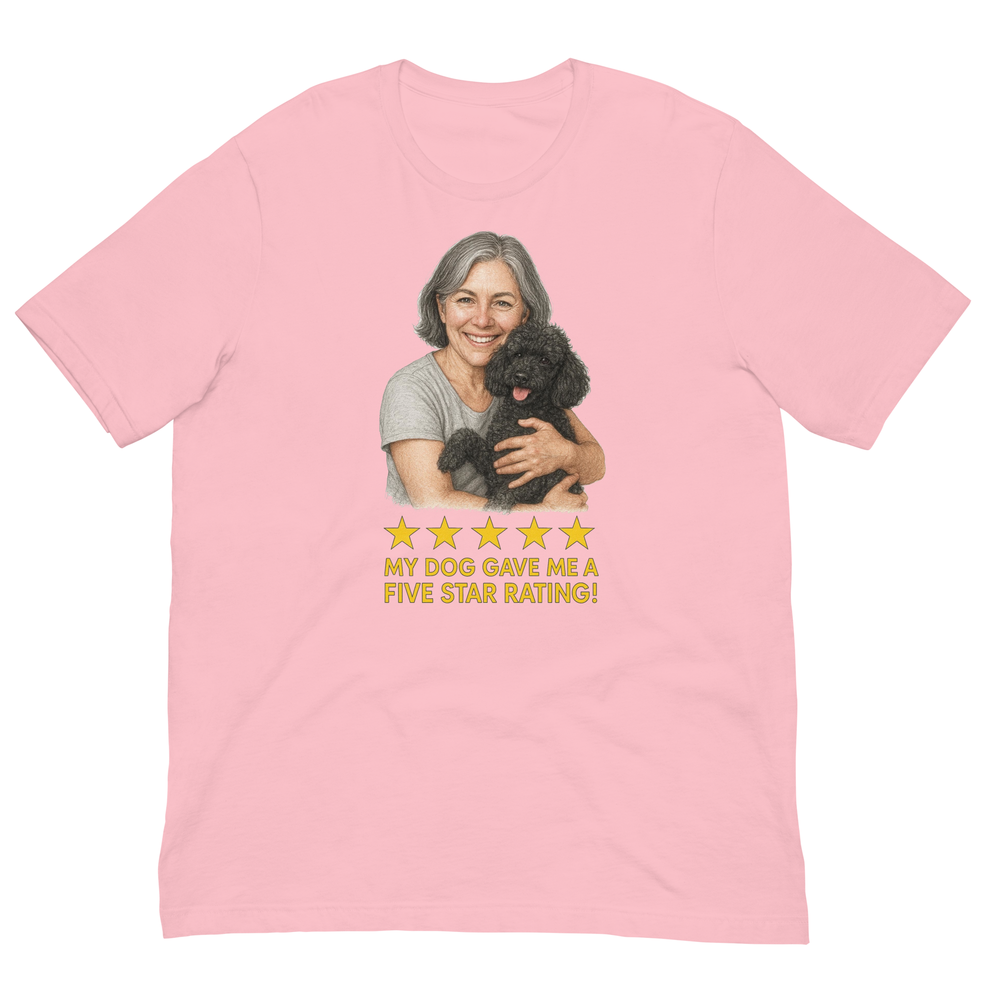 Salt & Pepper Woman with Black Poodle graphic tee - pink