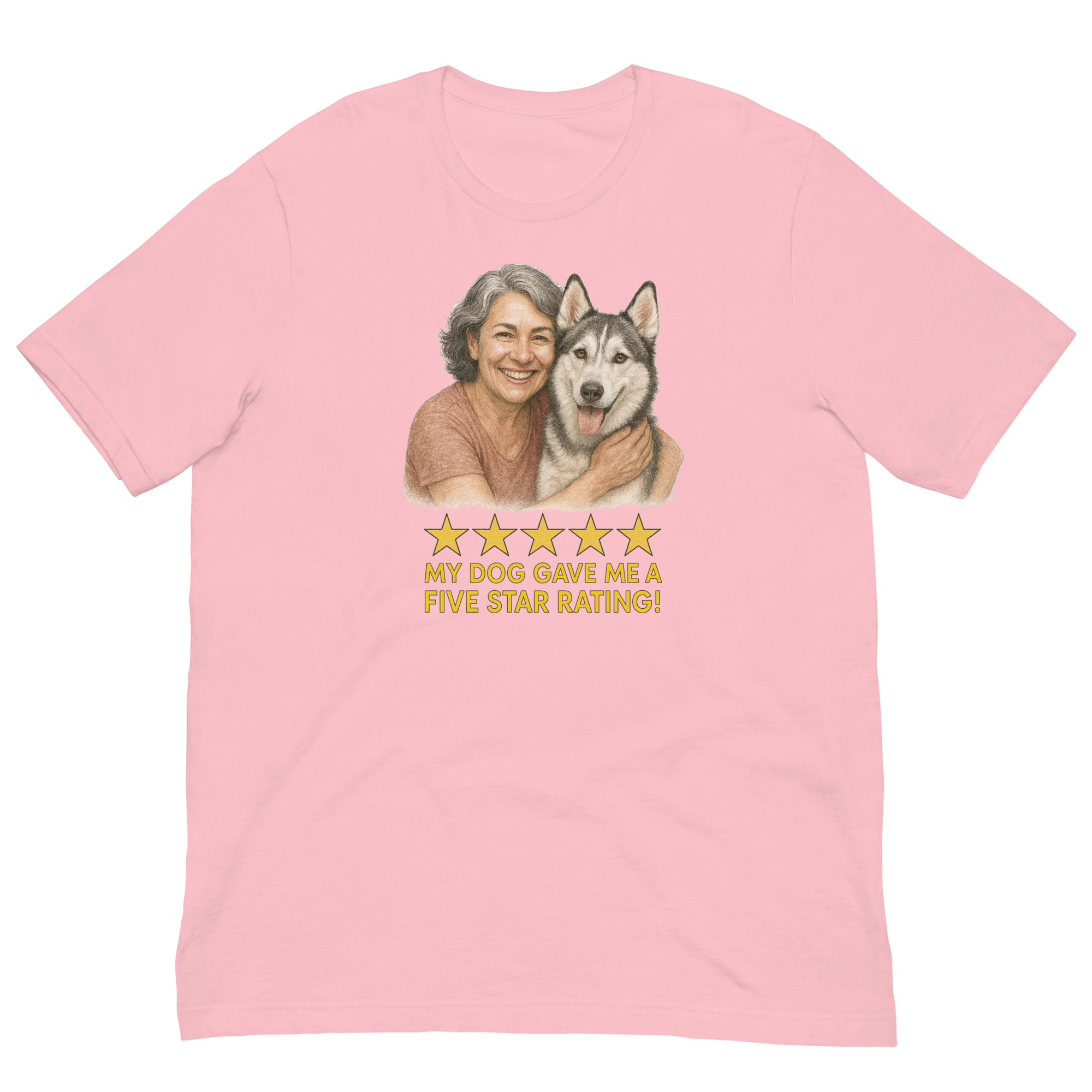 Salt & Pepper Woman with Alaskan Husky graphic tee - pink