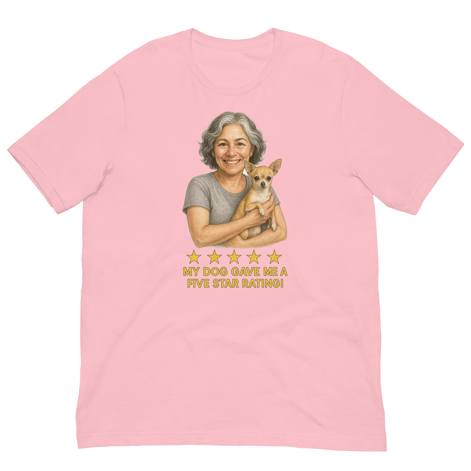 Salt & Pepper Woman with Chihuahua graphic tee - pink