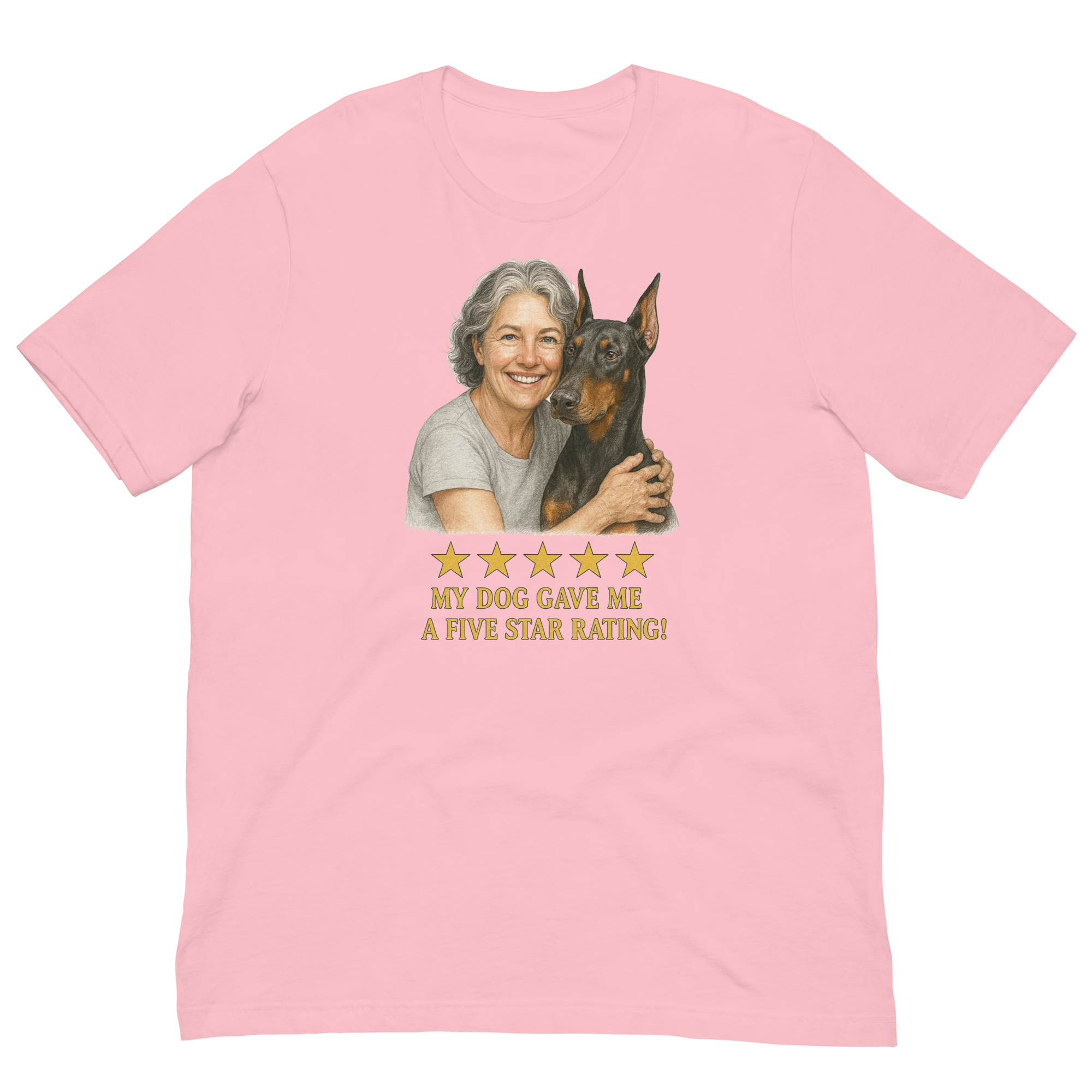 Salt & Pepper Woman with Doberman Pinscher graphic tee - pink