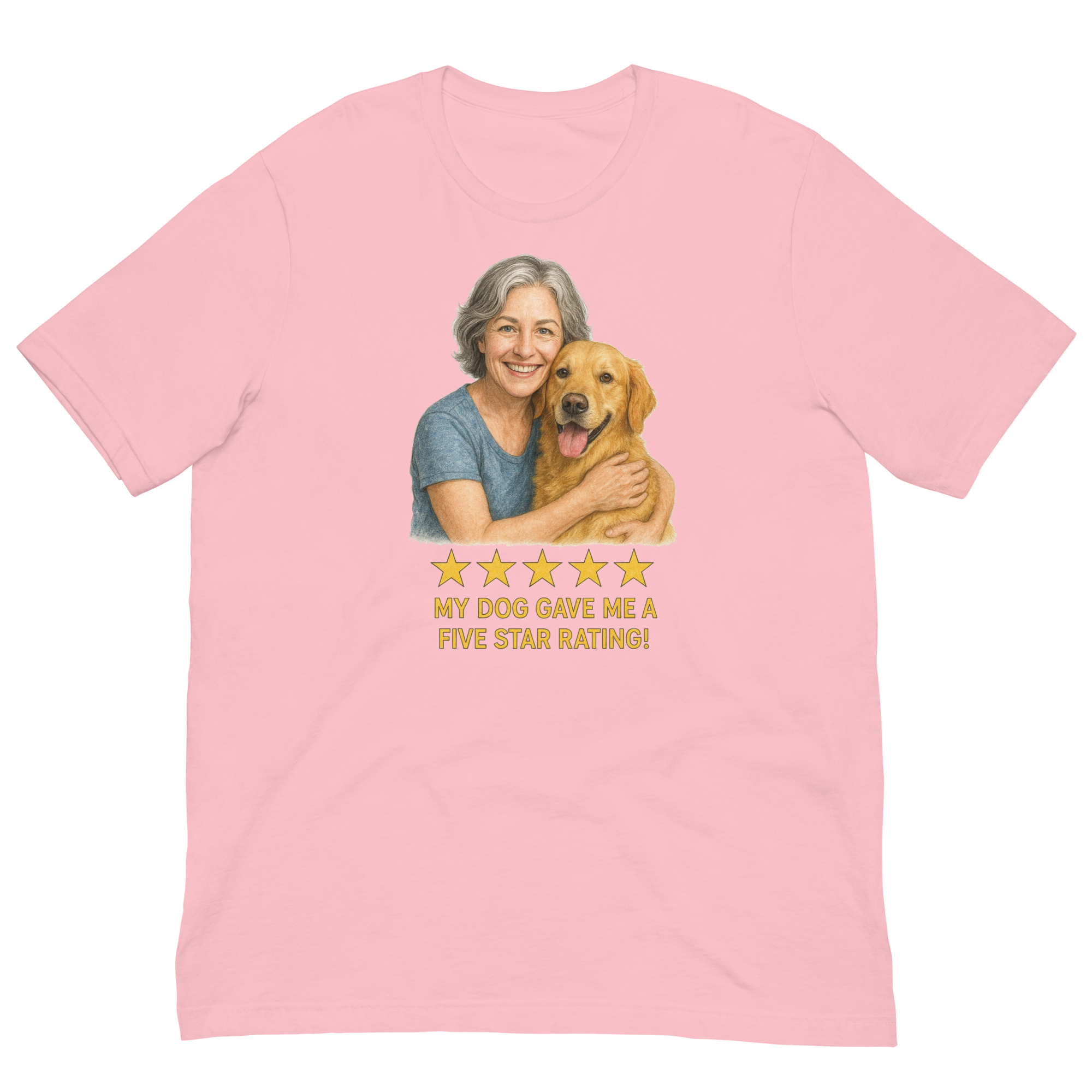 Salt & Pepper Woman with Golden Retriever graphic tee - pink