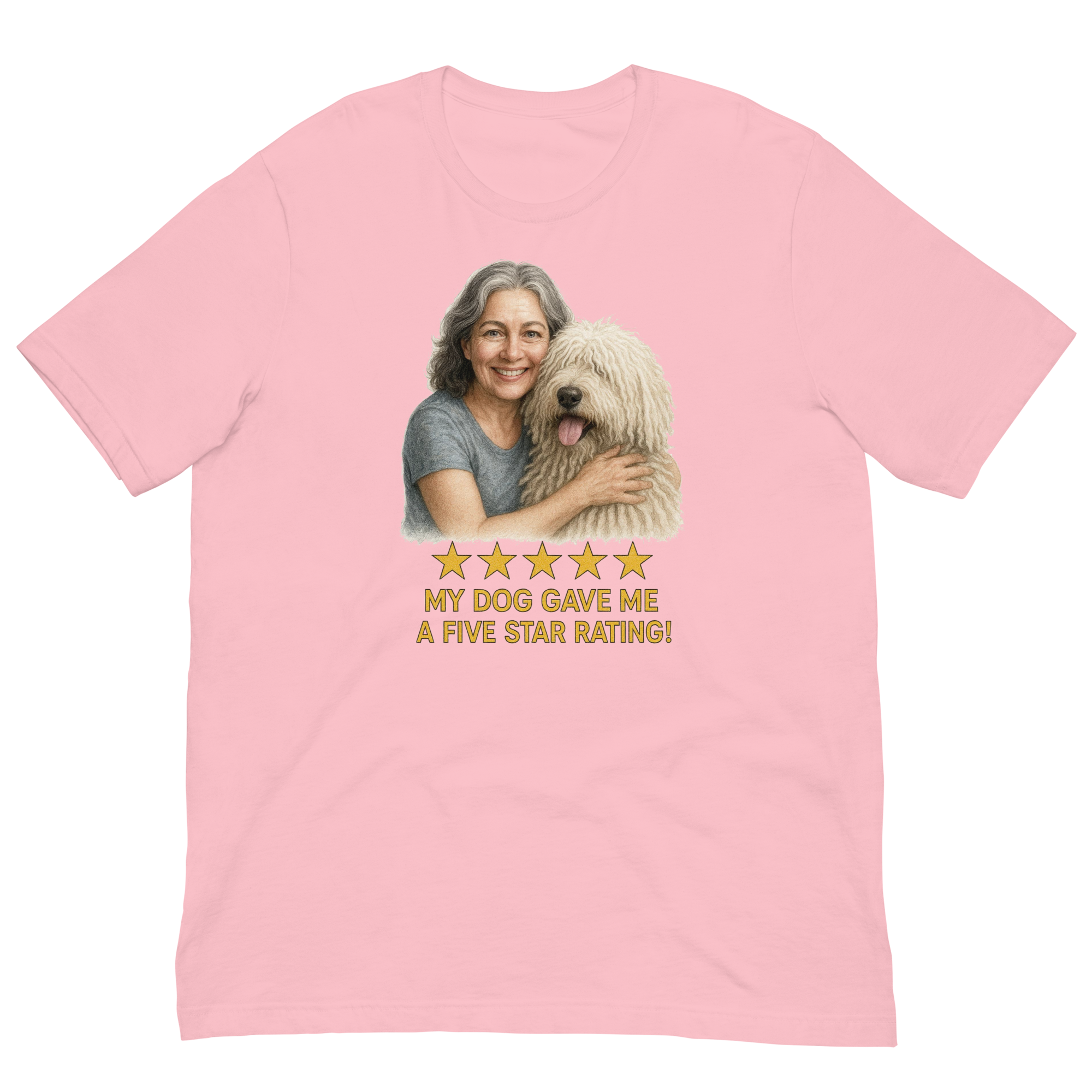 Salt & Pepper Woman with Komondor graphic tee - pink
