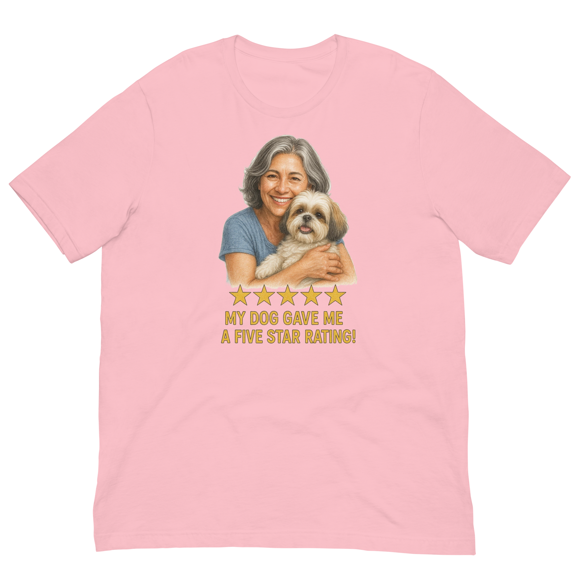 Salt & Pepper Woman with Shih Tzu graphic tee - pink