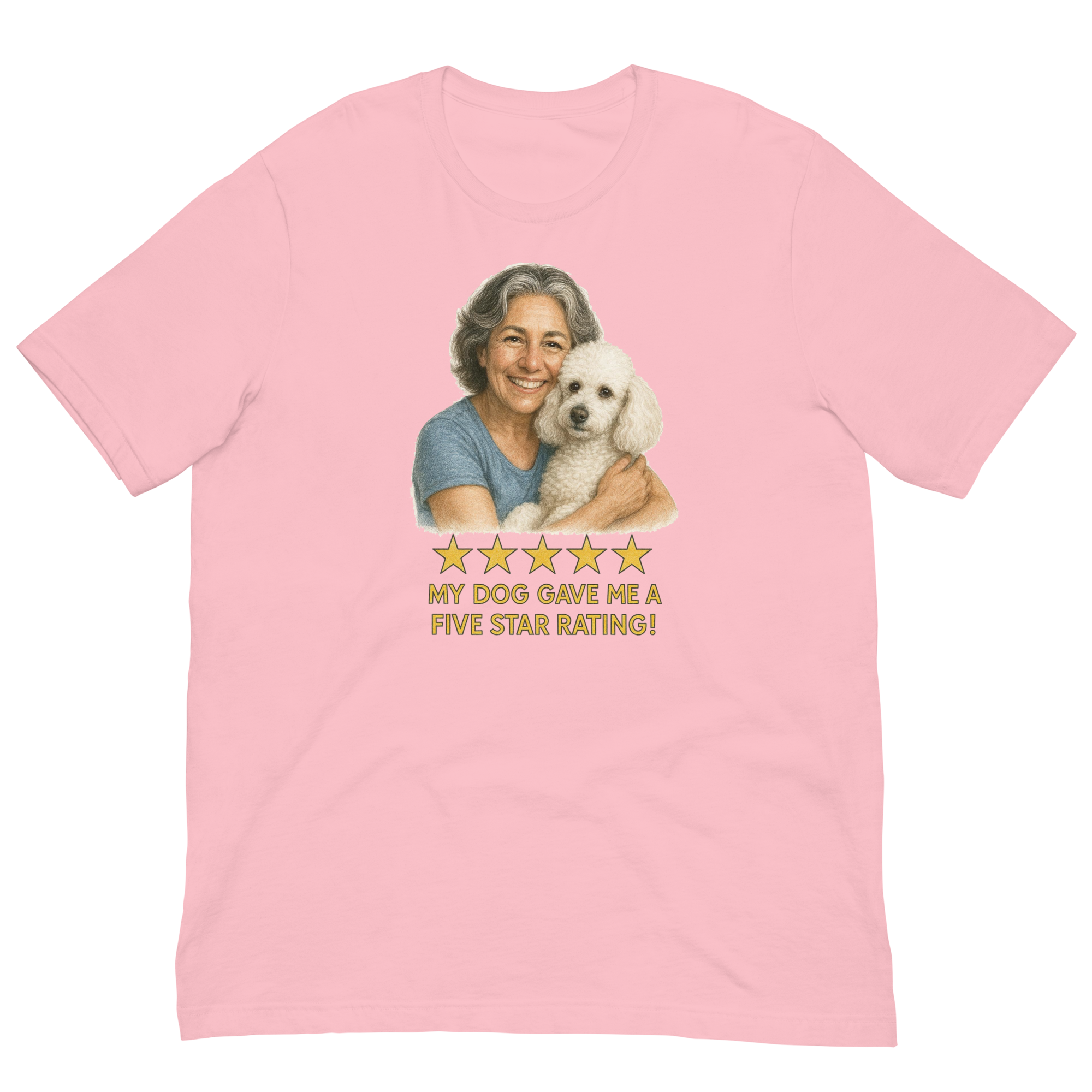 Salt & Pepper Woman with White Poodle graphic tee - pink