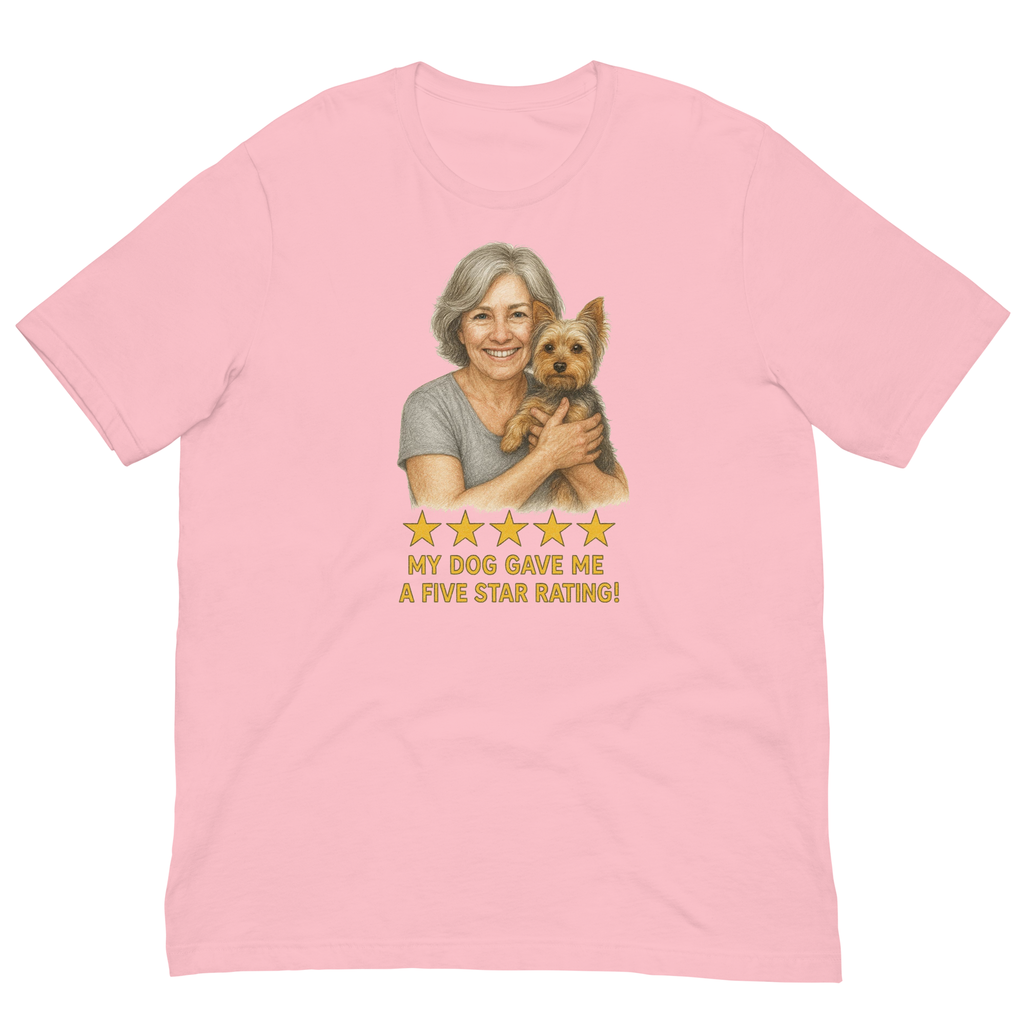 Salt & Pepper Woman with Yorkie graphic tee - pink