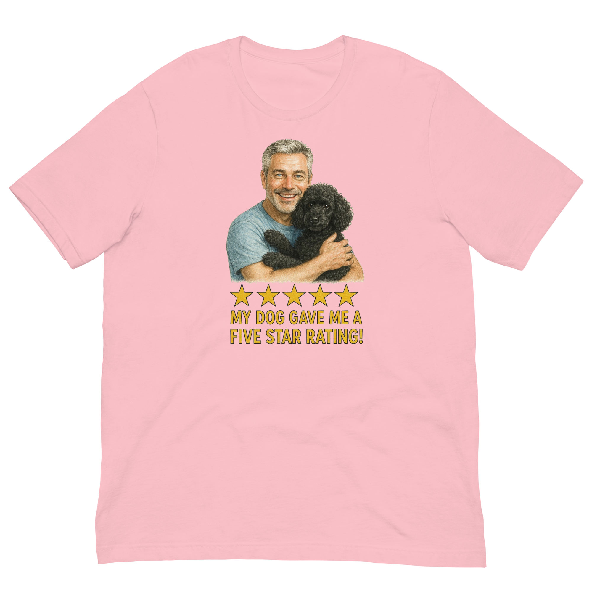 Salt & Pepper Man with Black Poodle graphic tee.
