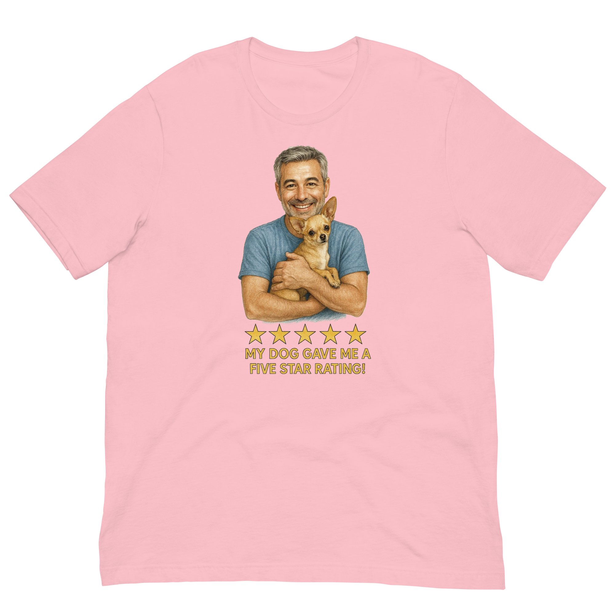 Salt & Pepper Man with Chihuahua graphic tee.