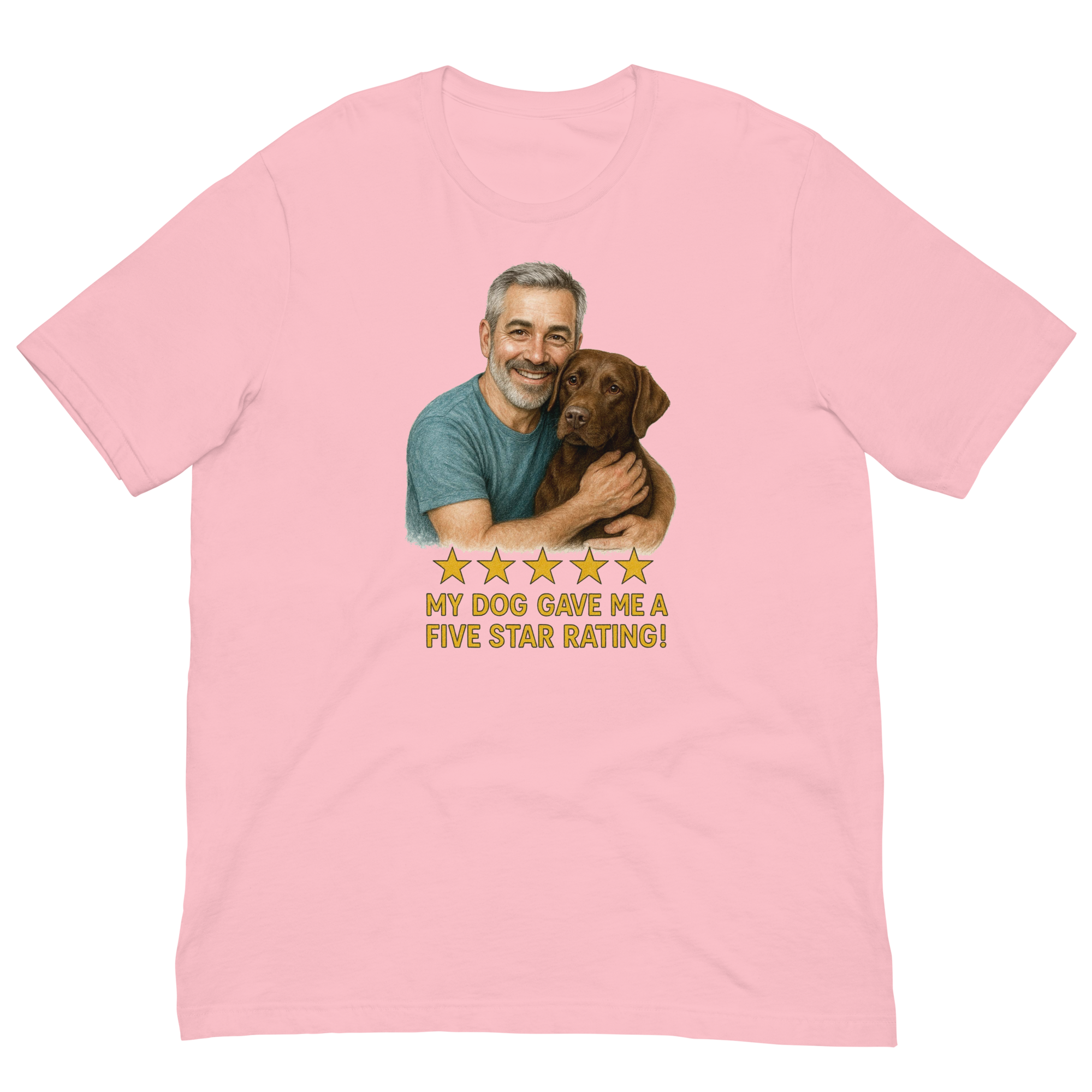 Salt & Pepper Man with Chocolate Labrador graphic tee.