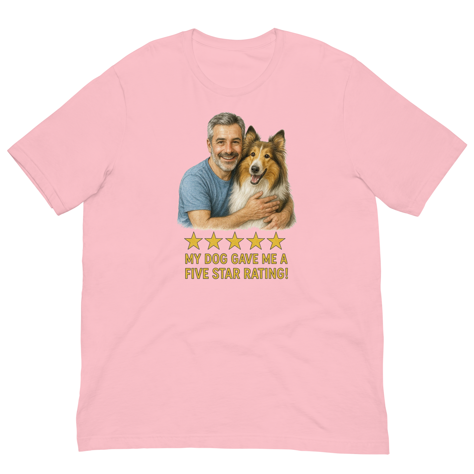 Salt & Pepper Man with Collie graphic tee.
