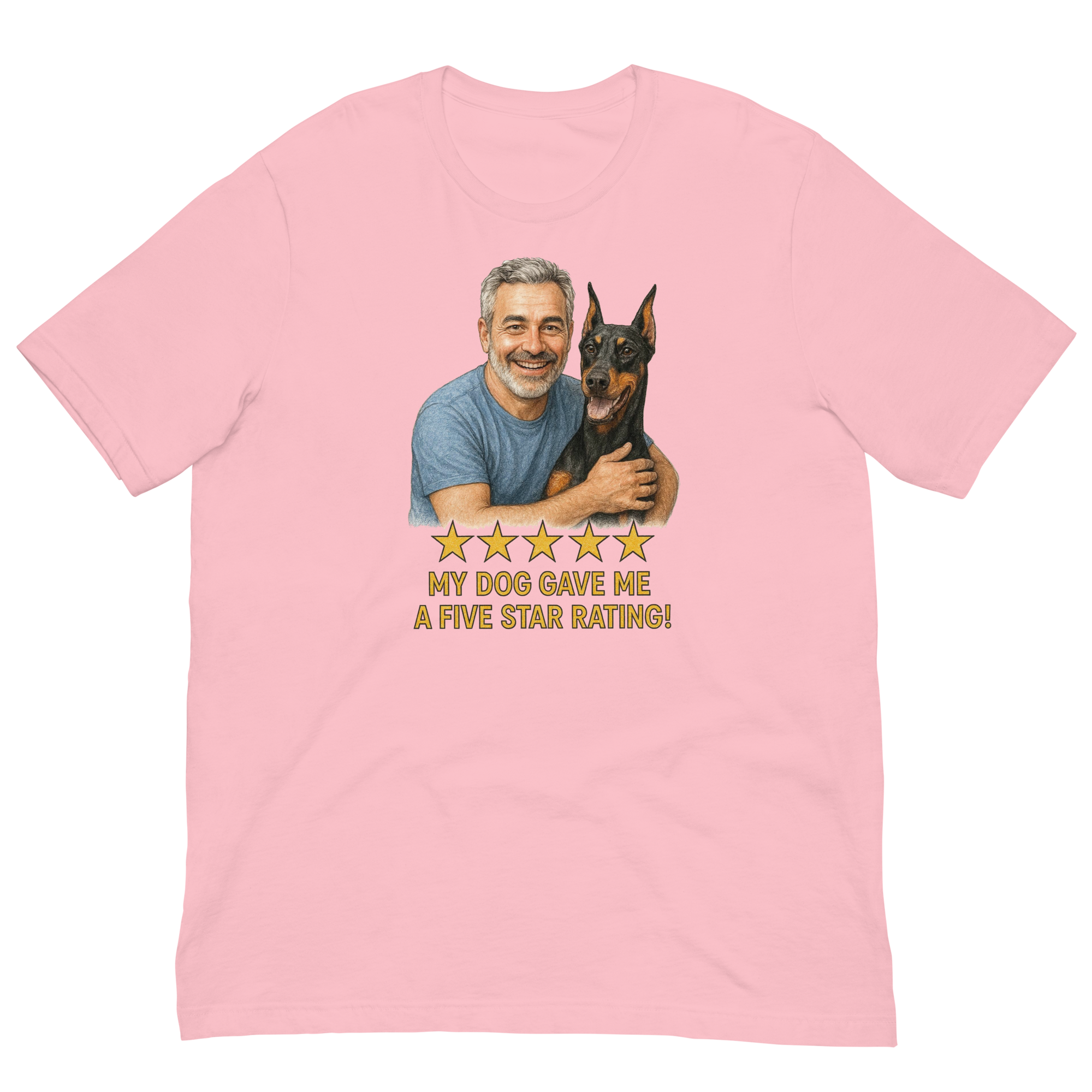 Salt & Pepper Man with Doberman Pinscher graphic tee.