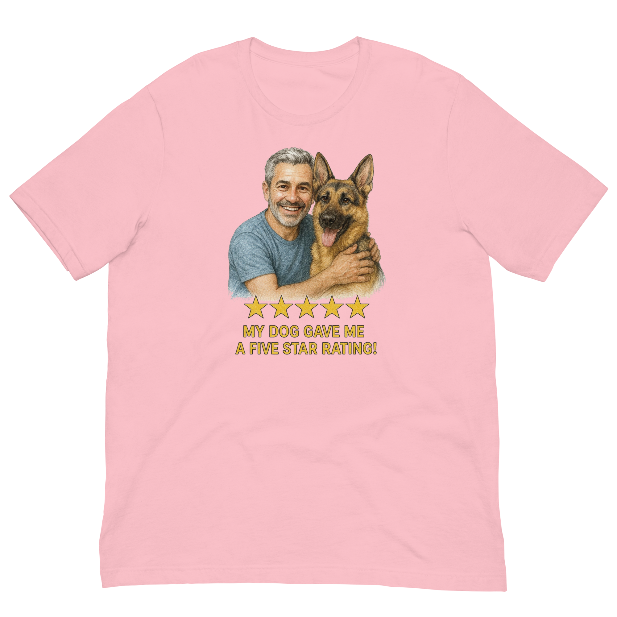 Salt & Pepper Man with German Shepherd graphic tee.