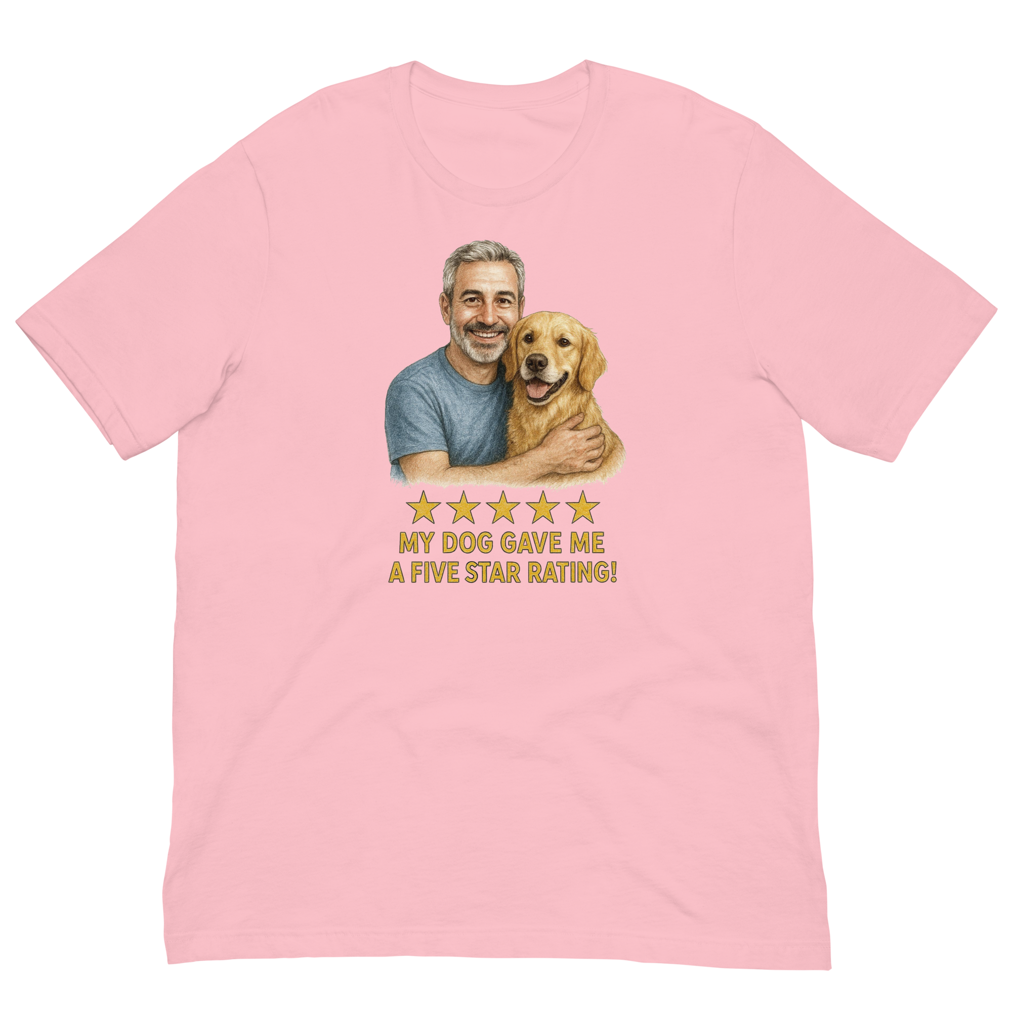Salt & Pepper Man with Golden Retriever graphic tee.