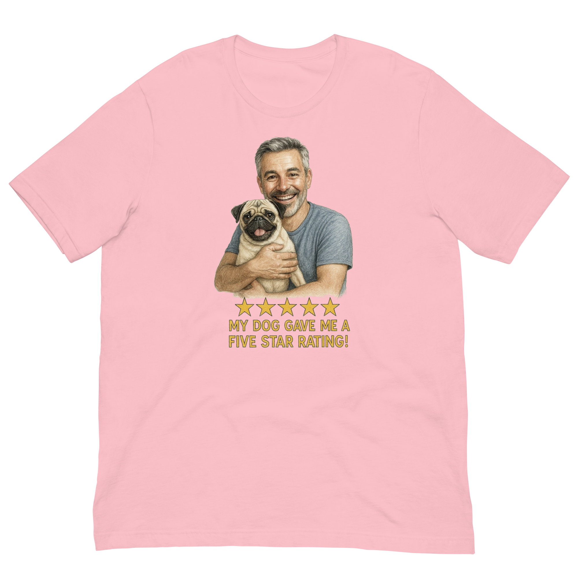 Salt & Pepper Man with Pug graphic tee.