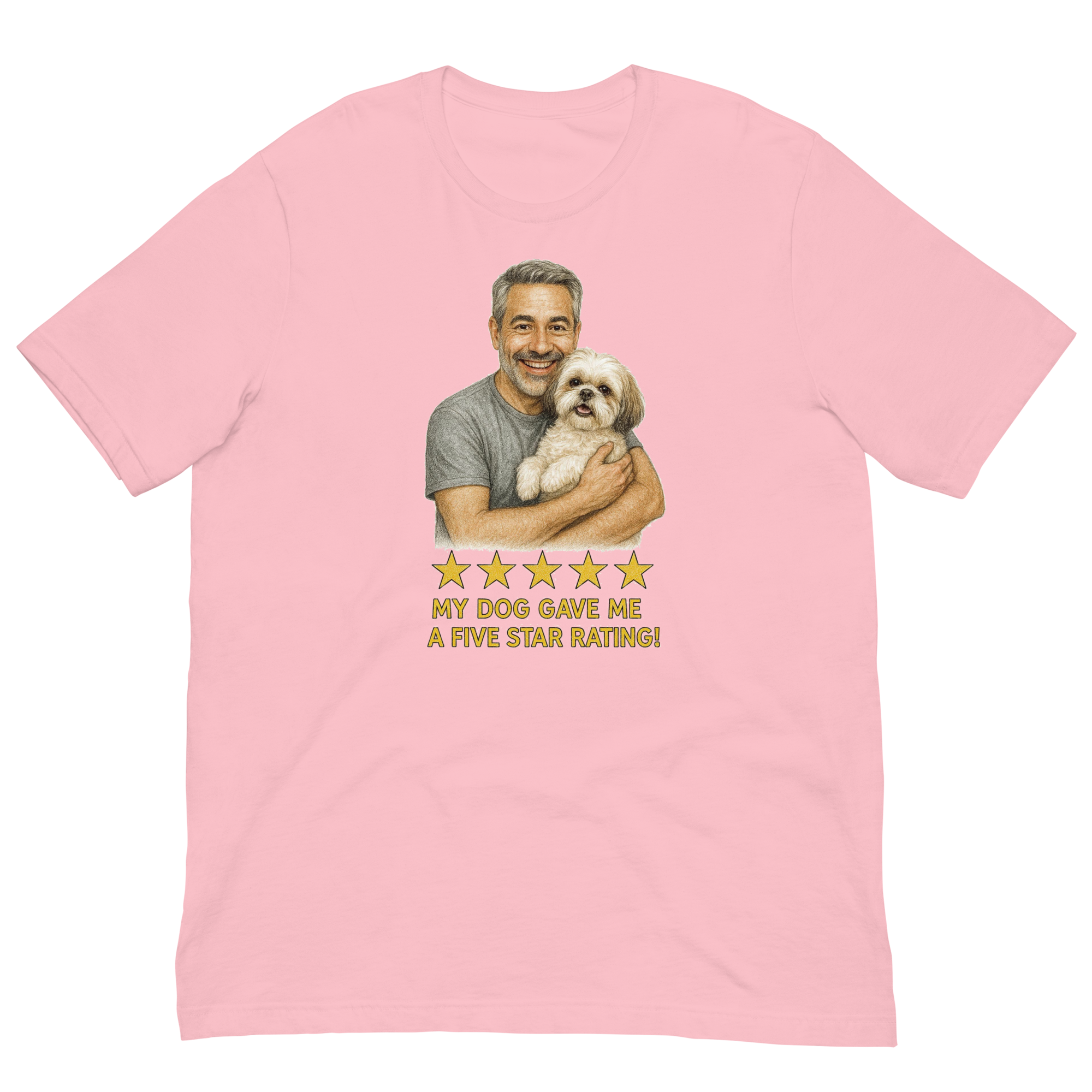 Salt & Pepper Man with Shih Tzu graphic tee.