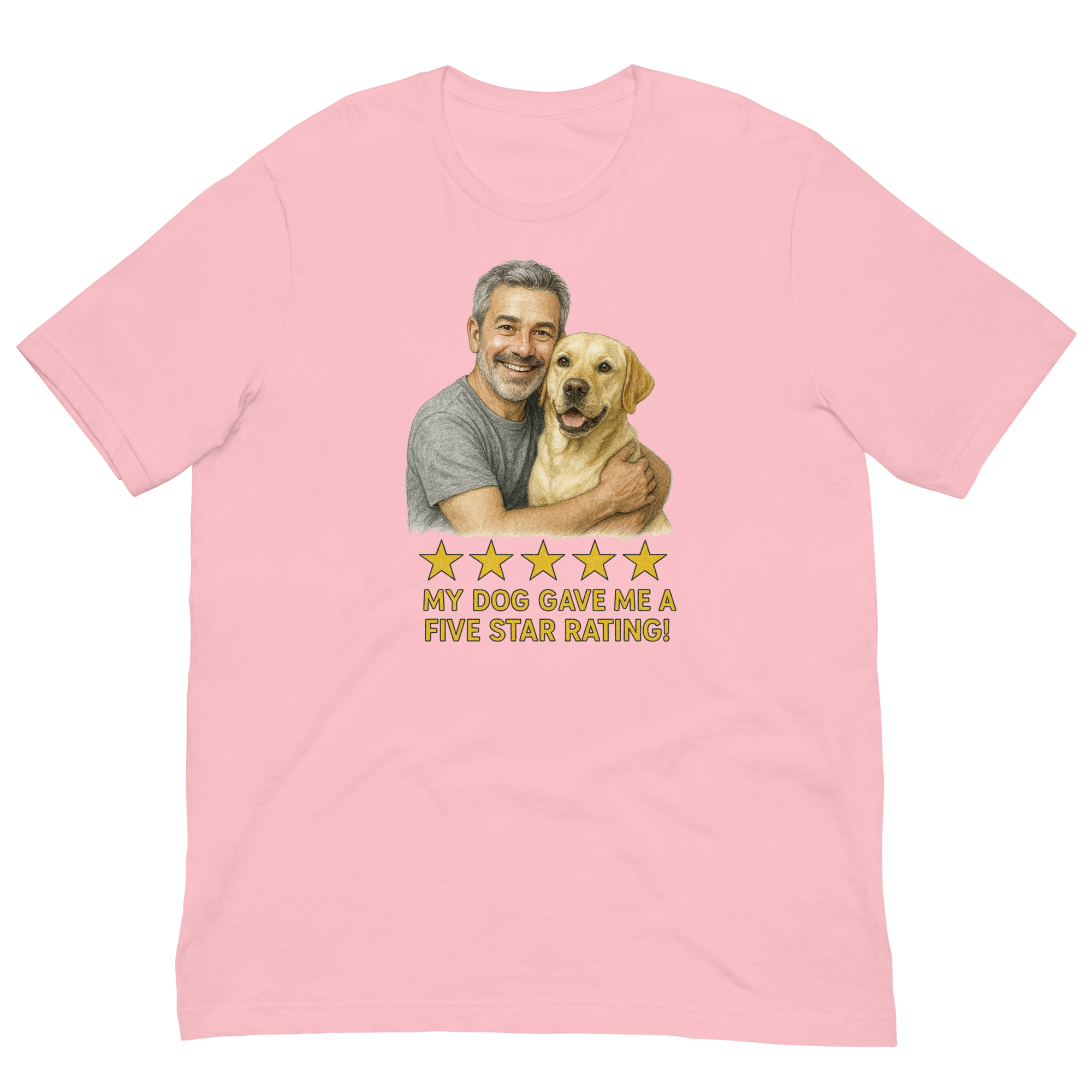 Salt & Pepper Man with Yellow Labrador graphic tee.