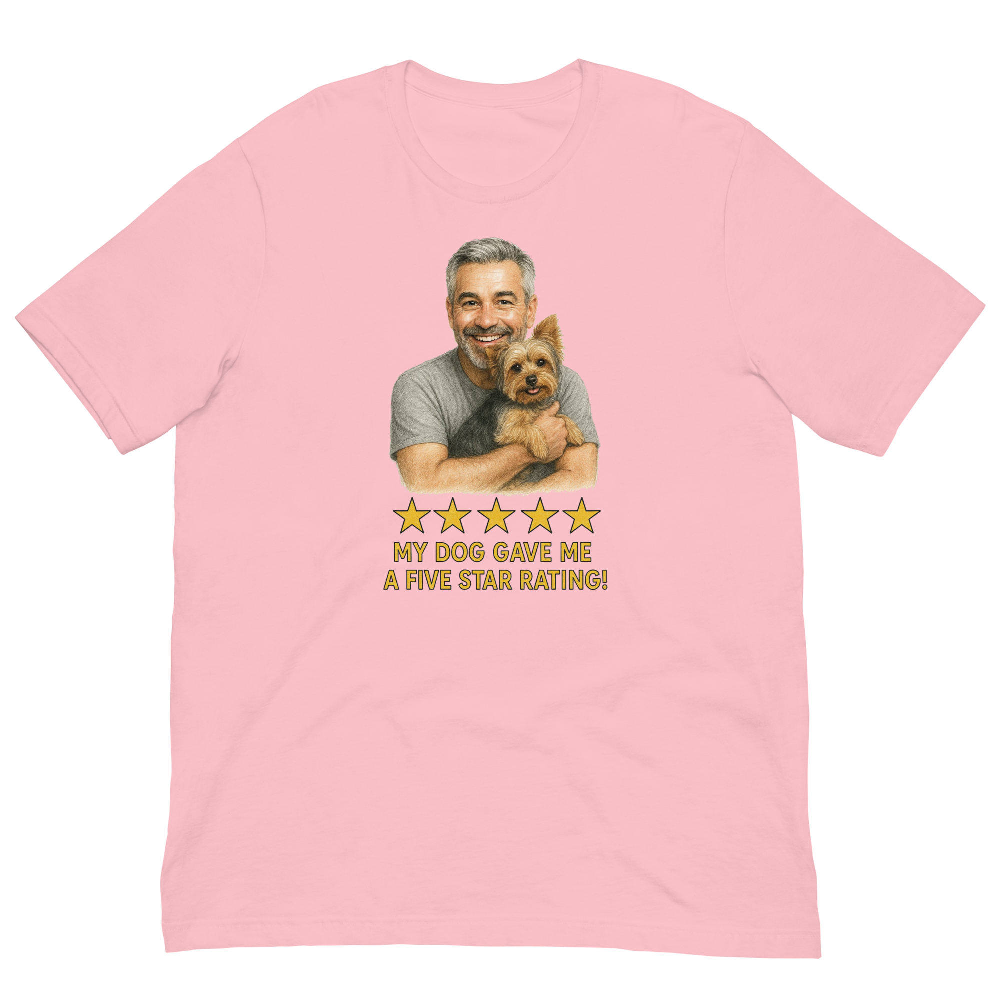 Salt & Pepper Man with Yorkie graphic tee.