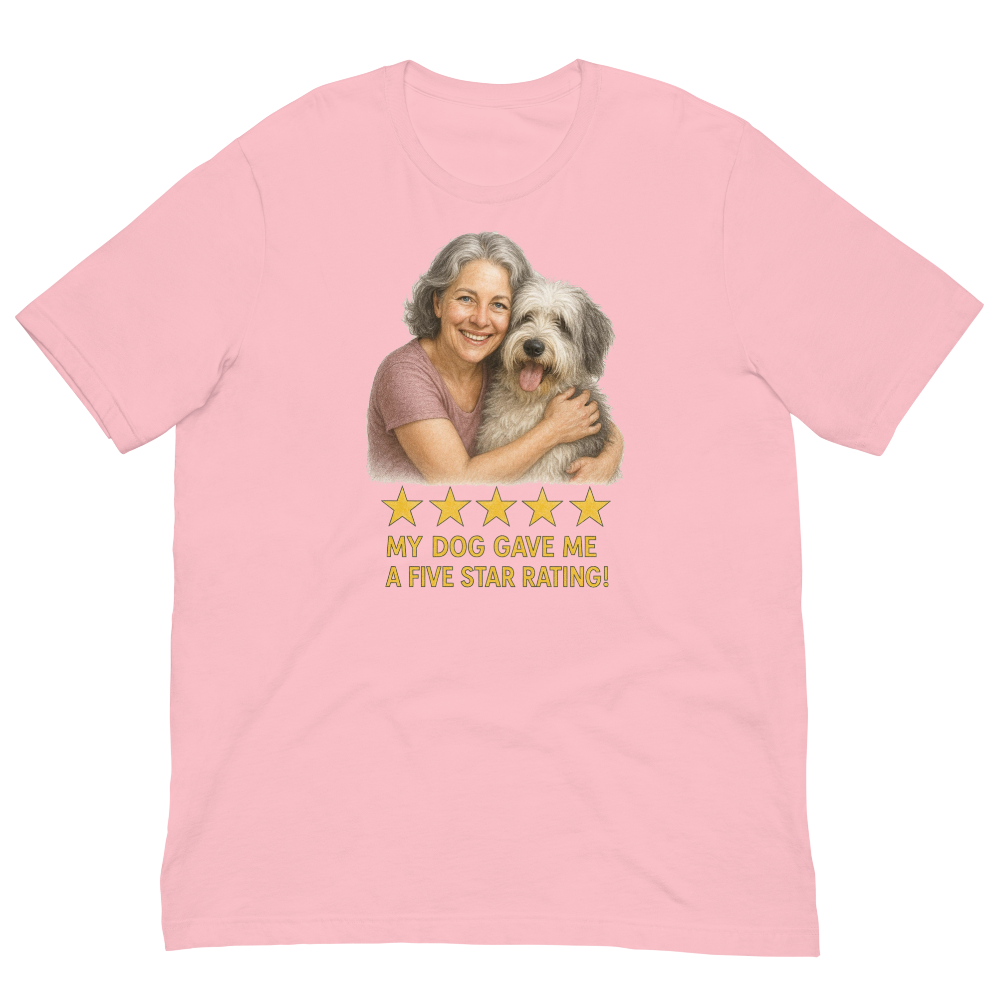 Salt & Pepper Woman with Sheepdog graphic tee - pink