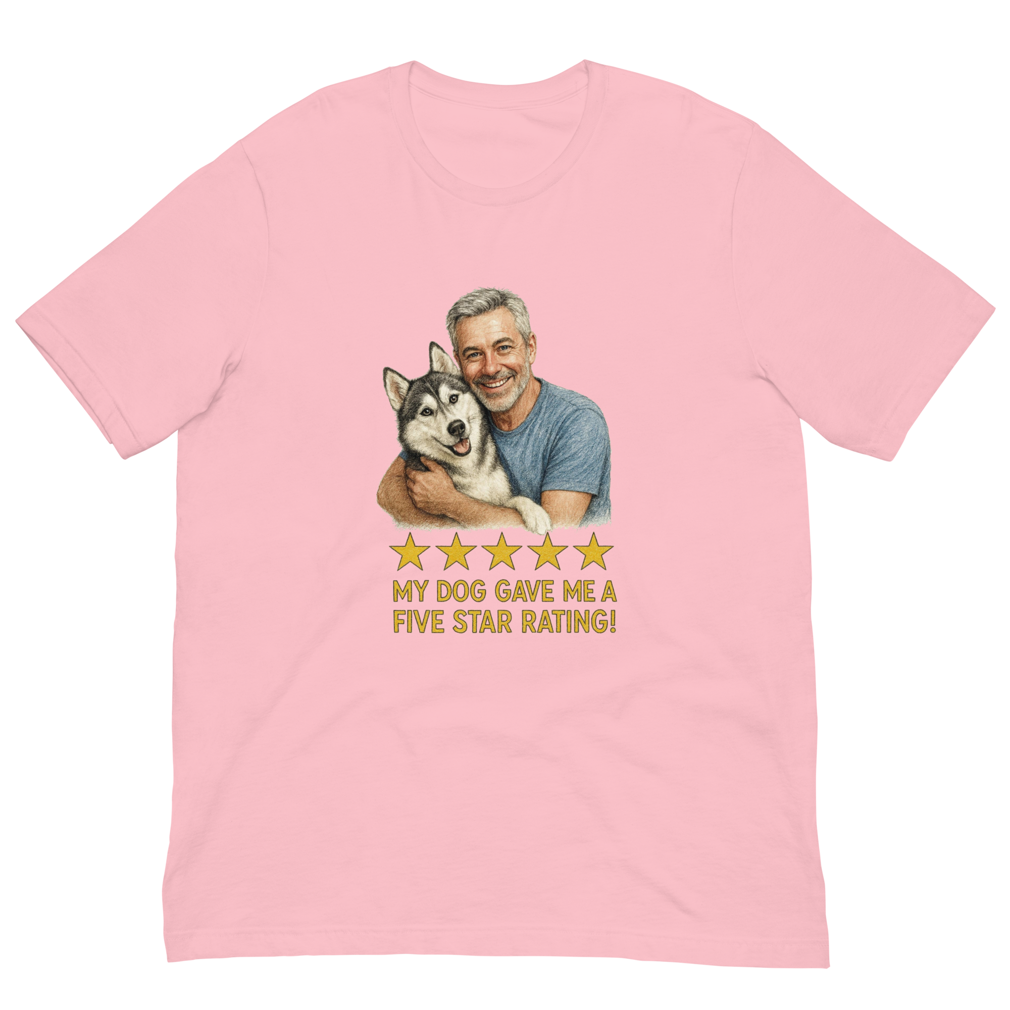 Salt & Pepper Man with Alaskan Husky graphic tee.
