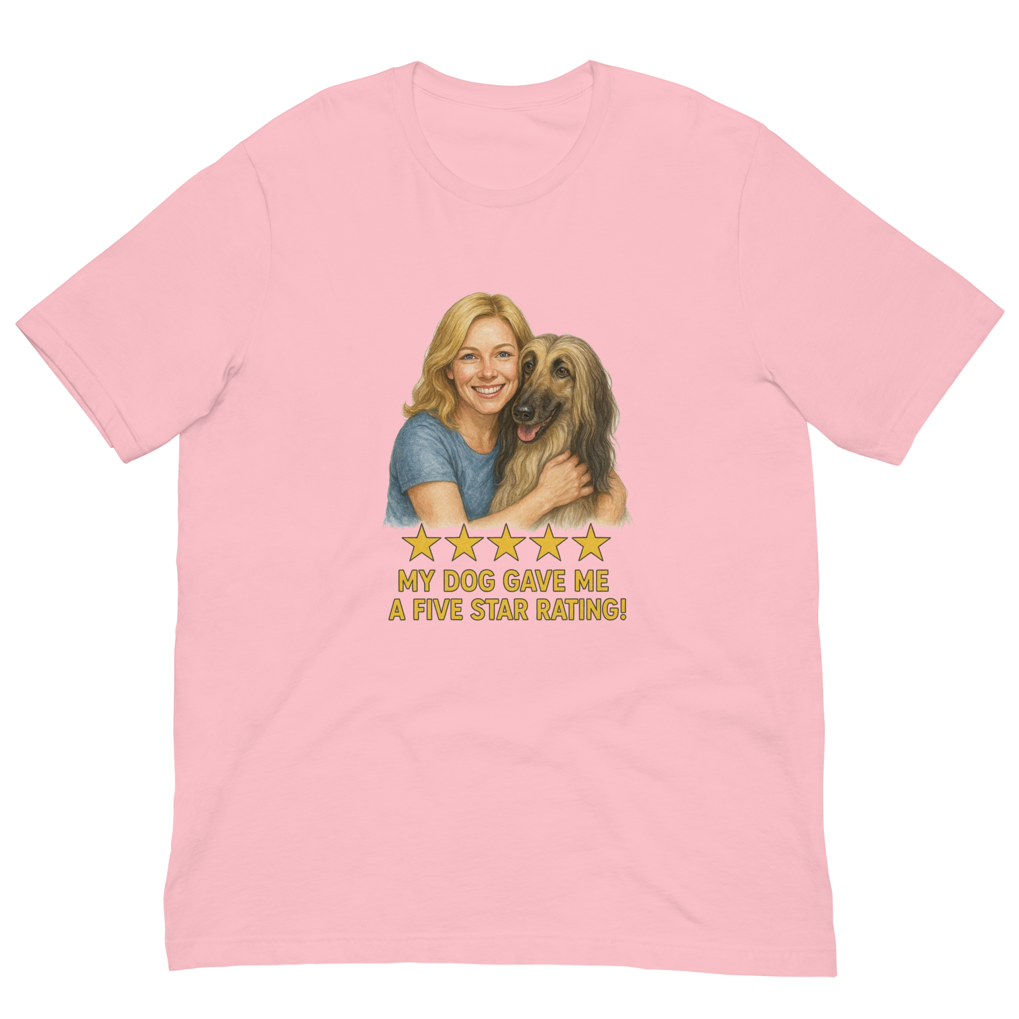 Blonde Woman with Afghan Hound graphic tee - pink