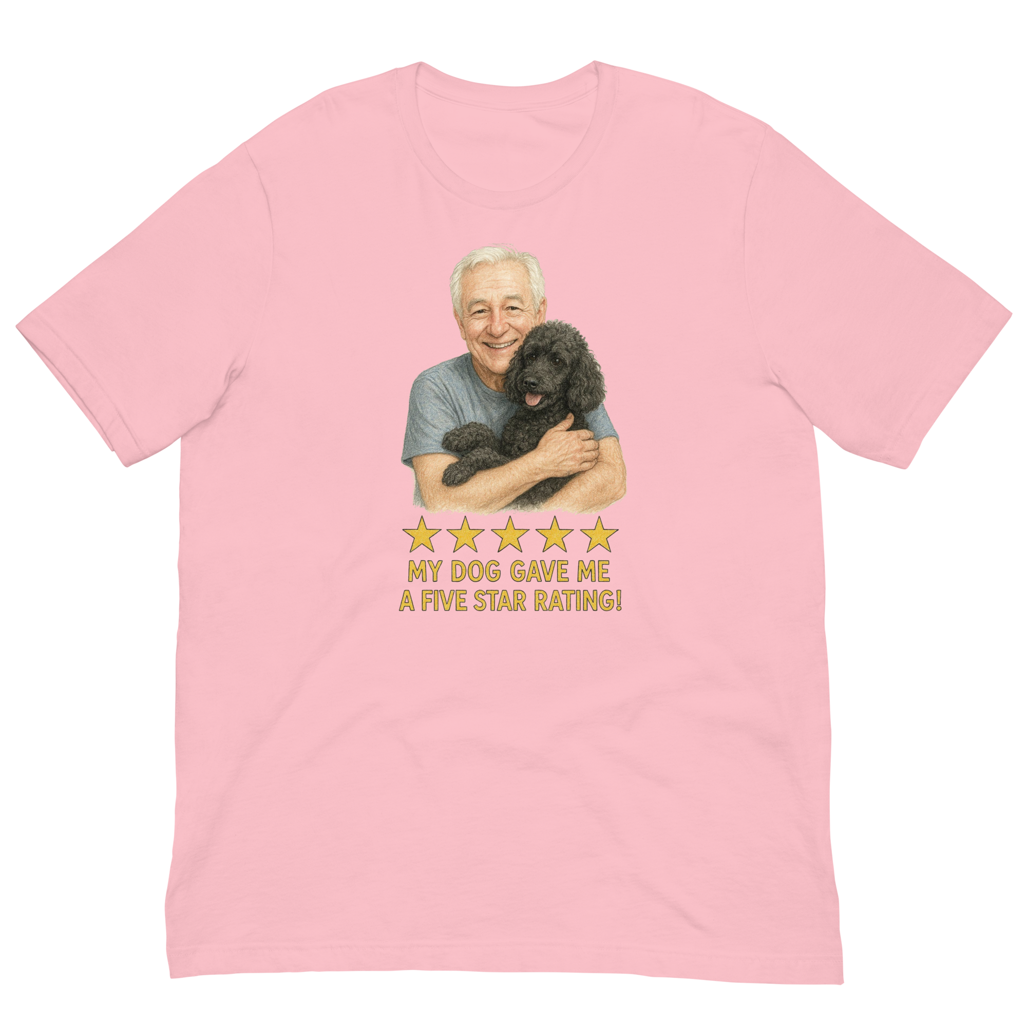 White Hair Man with Black Poodle graphic tee.