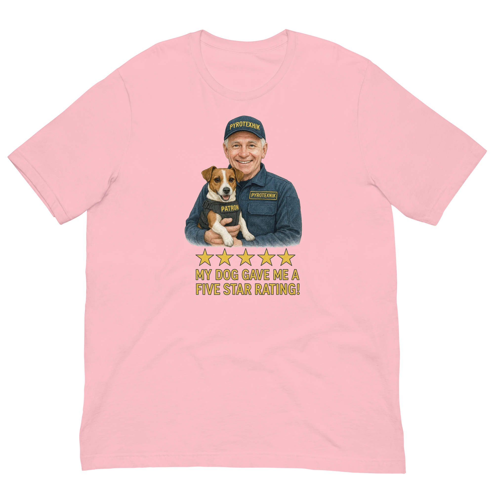 White Hair Man with Patron graphic tee.