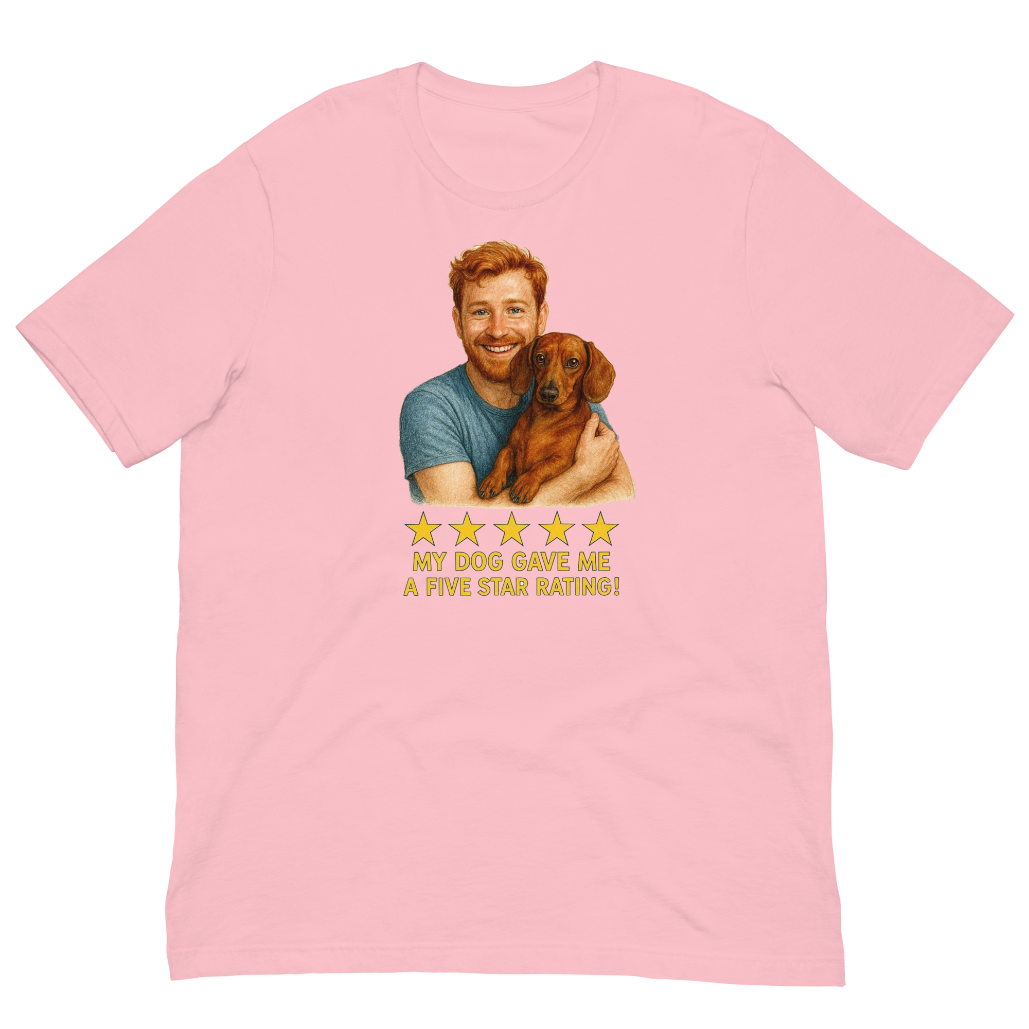 Red Hair Man with Dachshund graphic tee.
